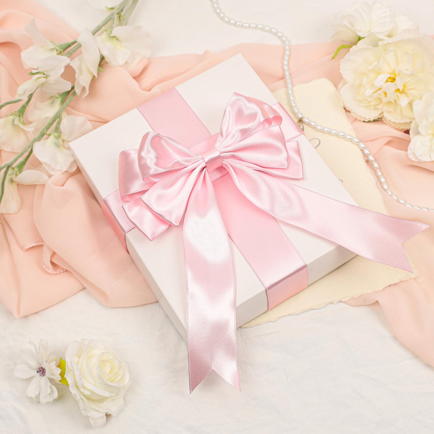 VATIN Light Pink Satin Wired Ribbon 1-1/2" Pink Satin Wired Ribbon for Gift Wrapping Decoration Crafts Home Decor -Continous 10 Yards