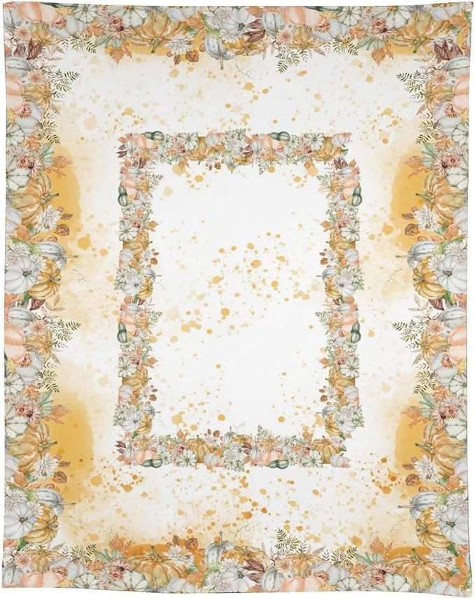YCness Fall Tablecloth Thanksgiving Autumn Harvest Orange Watercolor Pumpkin Leaves Table Cover for Party Picnic Dinner Decor 60x90 Inch Rectangle