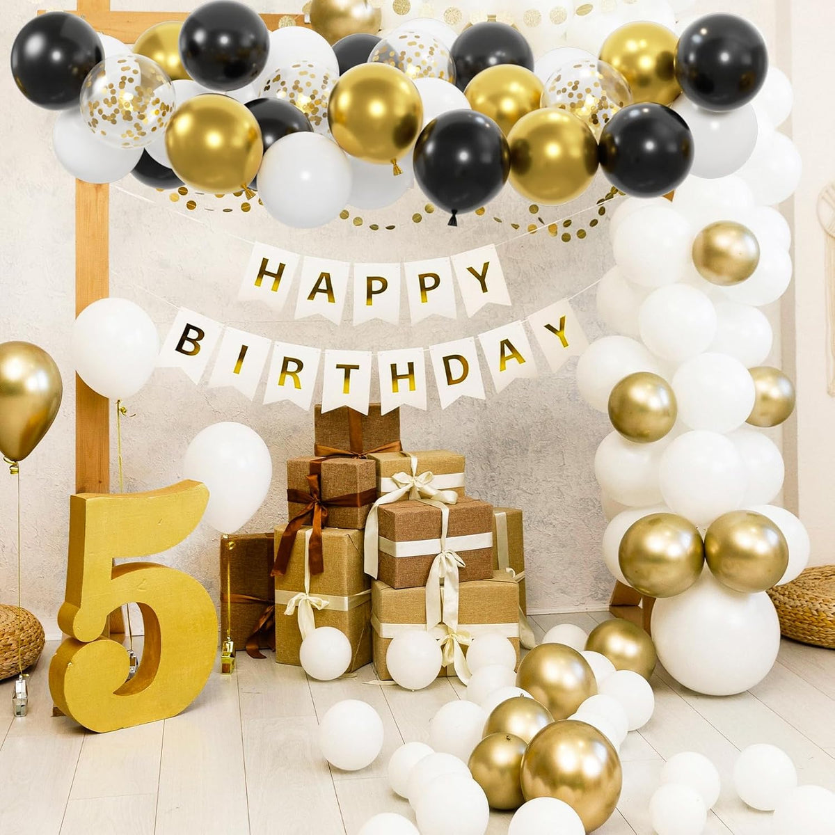 50pcs Black Gold and White Balloons with 12inch Metallic Gold and Black Confetti Balloons for Class of Graduation, 30th 40th 50th Birthday Party Decoration