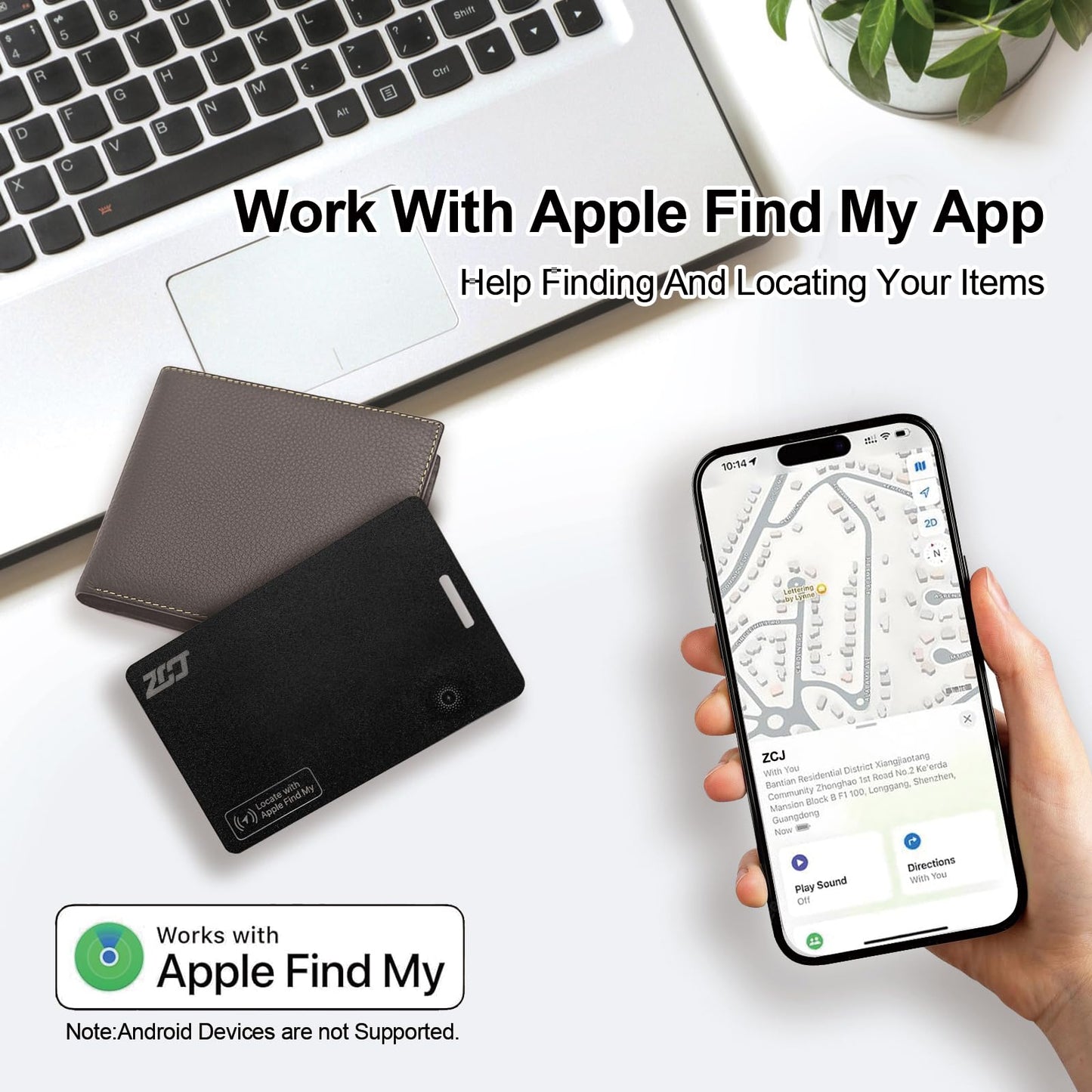 ZCJ Wallet Tracker Card, Compatible with Find My App(iOS Only), for Luggage Tag, Purse, Passport,Key,IP67 Waterproof,Slim Smart Bluetooth Tracking Tag with Key Chain Hole (Recharge Version -1 Pack)