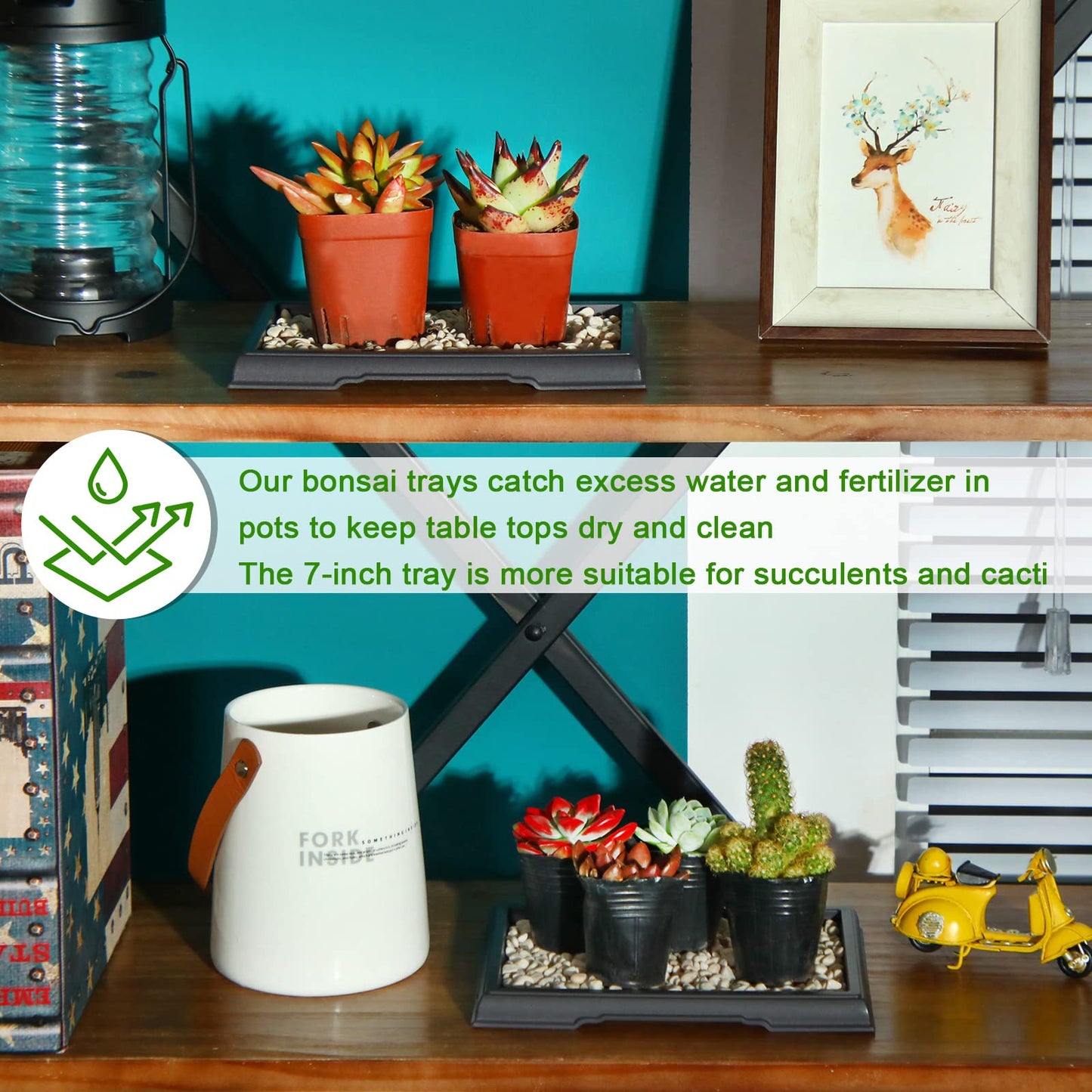 Pinkunn 6 Pcs Bonsai Humidity Tray Rectangular Drip Tray Plastic Plant Water Catcher Plant Saucers for Indoors and Outdoors Cactus,Succulents,Bonsai Tree,Stone Not Included (7.8 x 5.5 Inch)
