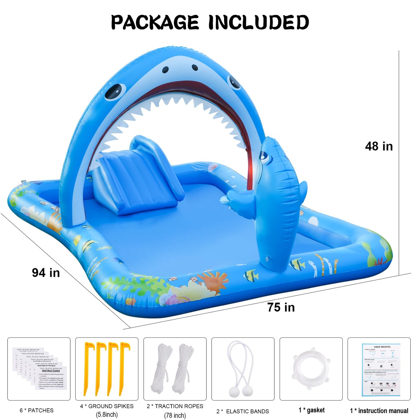 Onory Inflatable Kiddie Pool Inflatable Play Center Kids Toddler Pool with Water Slide, Water Sprayers Toddler Pool with Play Ball Hoop Thickened Swimming Pool for Backyard
