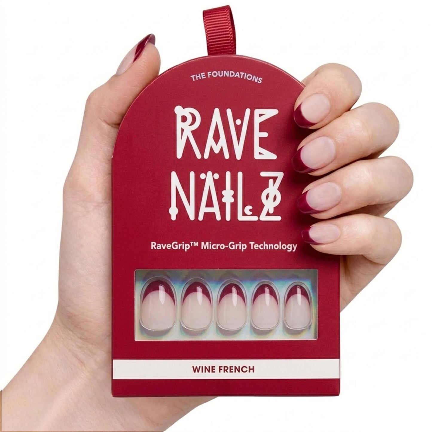 Rave Nailz Wine French Tip Press On Nails (30 Count) - Short Oval Glossy Press On Nails with Subtle Elegance - Chip-Resistant Fake Nails with Glue, Includes File, Long-Lasting 2+ Weeks
