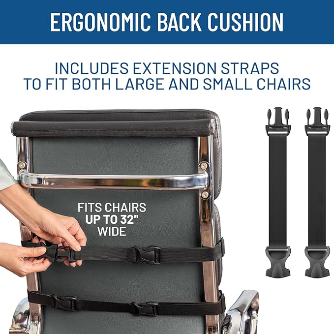 Everlasting Comfort Back Cushion with Seat & Foot Support Bundle - Memory Foam Office Chair Cushions for All-Day Comfort - Ideal for Work, Car, Desk