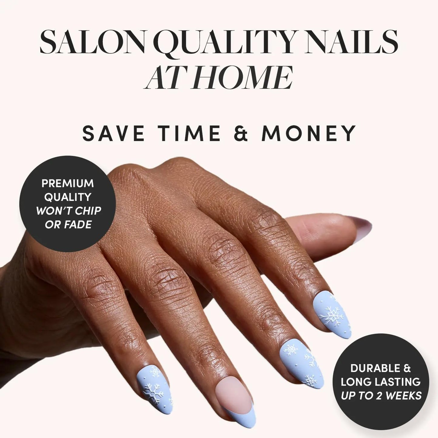 Glamnetic Press-On Nails Bundle - Snow Bunny & Pink Comet | Pale Blue Short Almond Fake Nails with French Tips & 3D Snowflake Designs | Pale Pink Short Almond Fake Nails with 3D Gems | Durable, Salon-