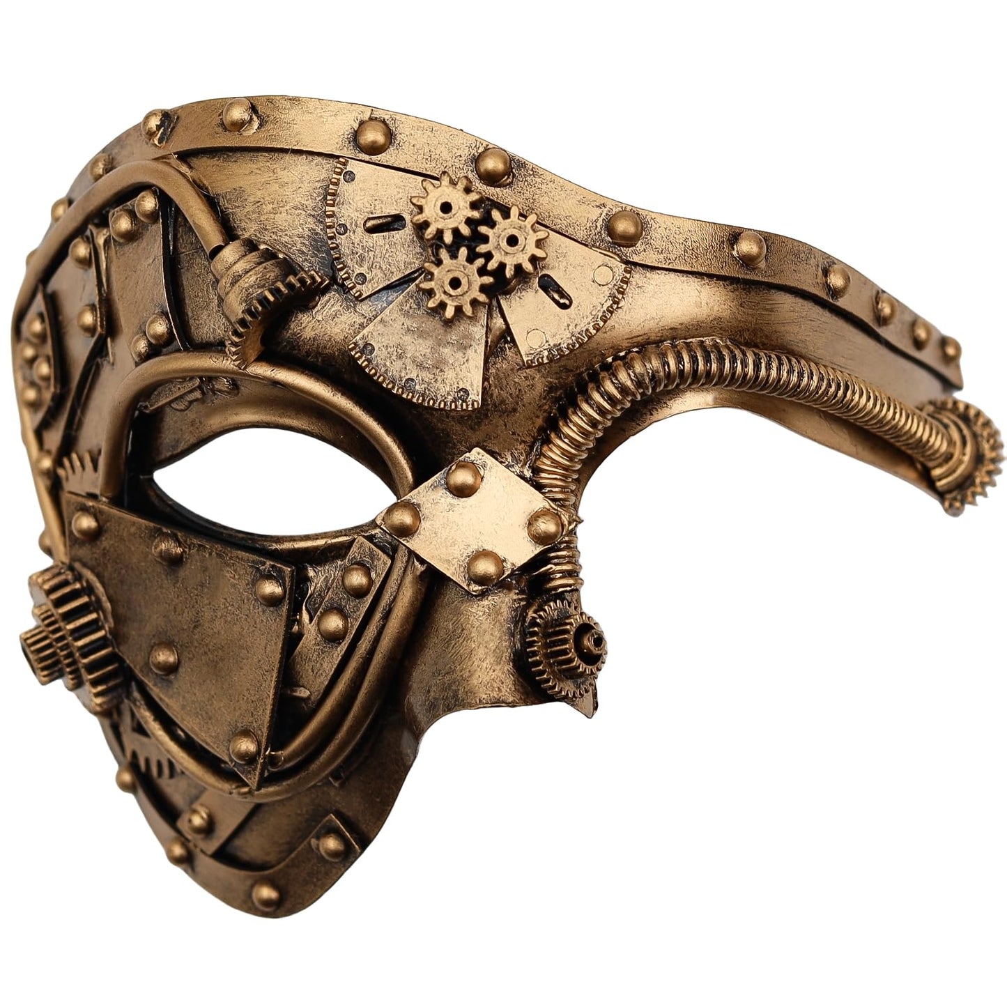 Ubauta Steampunk Cyborg Mask for Halloween: Handcrafted Plastic with Gold Metallic Finish - DIY Repair Strip & Adjustable Fit