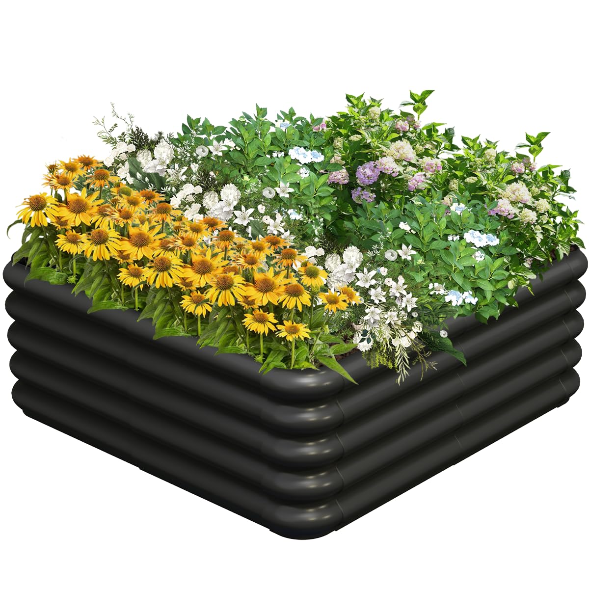 Tigerden 3x3x1ft Raised Garden Bed Kit for Outdoors, Rustproof PP Raised Planter Box, Large Garden Box Flower Bed with Press-Fit Assembly, Gardening Containers for Vegetables Flowers Herbs, Balck