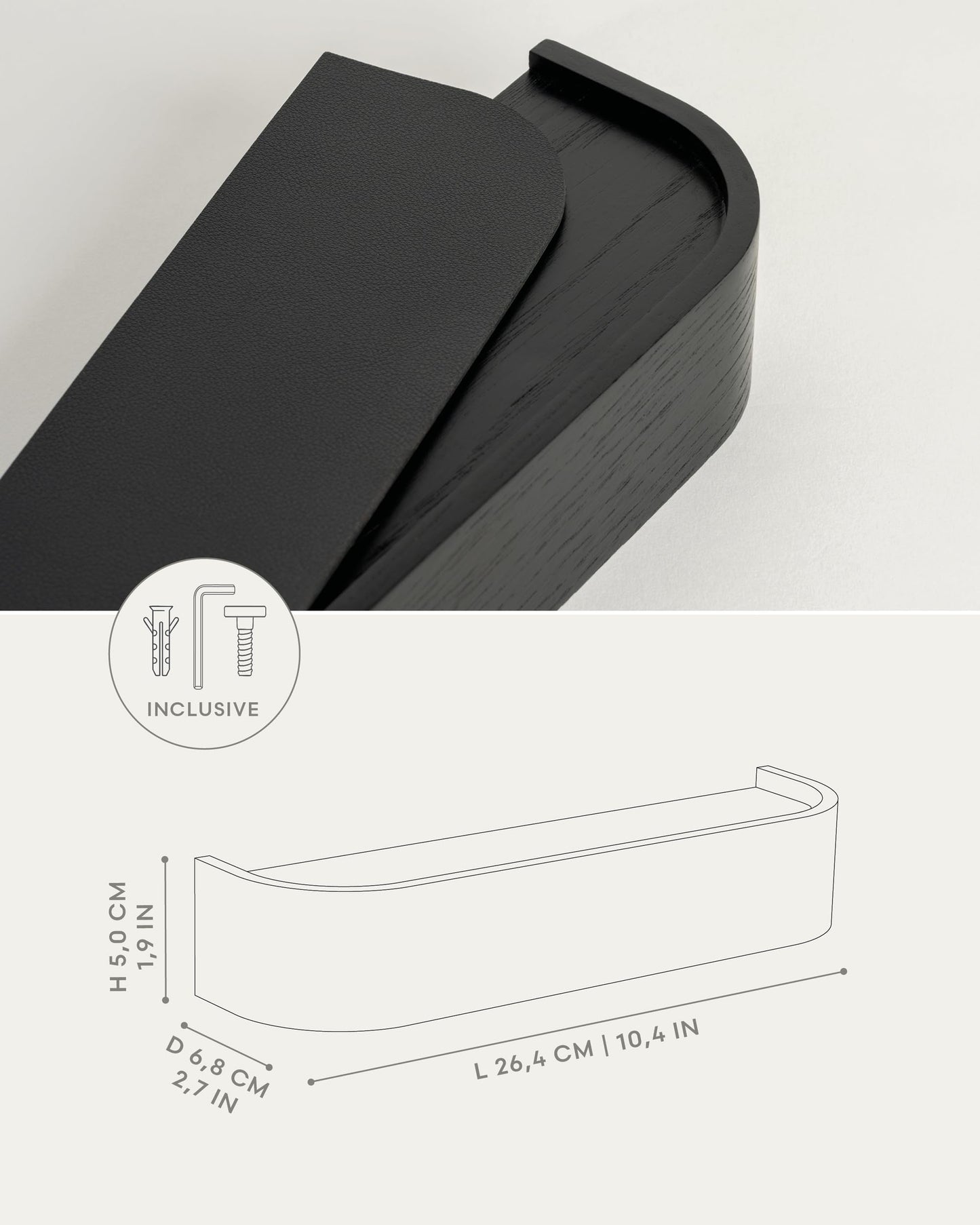 Kazai. Key Holder 'Toke' | Minimalist Key Hook Design from Berlin | Modern Key Holder Wall Mount with Wooden Shelf | Key Rack for Wall as Entryway Organizer | Oak, Black