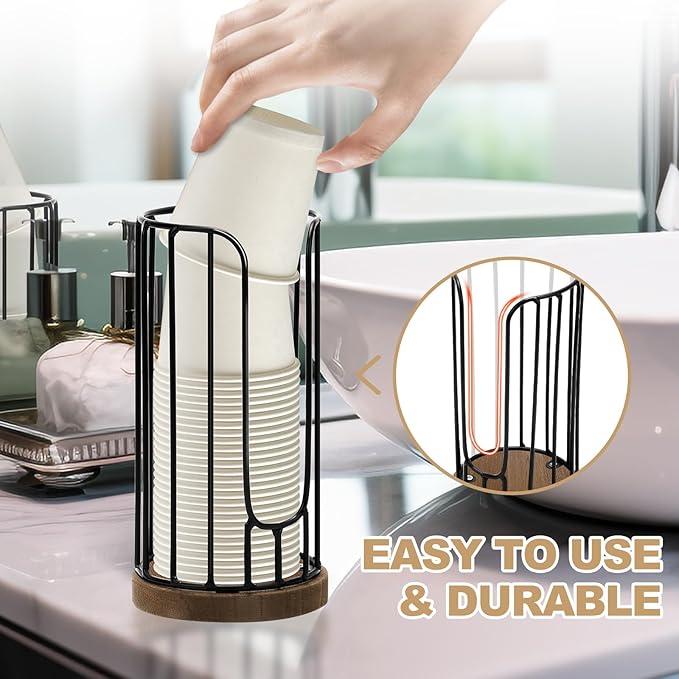 Heightened Rural Style Bathroom Cup Dispenser, Small Disposable Paper Cup Holder, 3oz Disposable Mouthwash Cup Storage Rack, Iron Bathroom