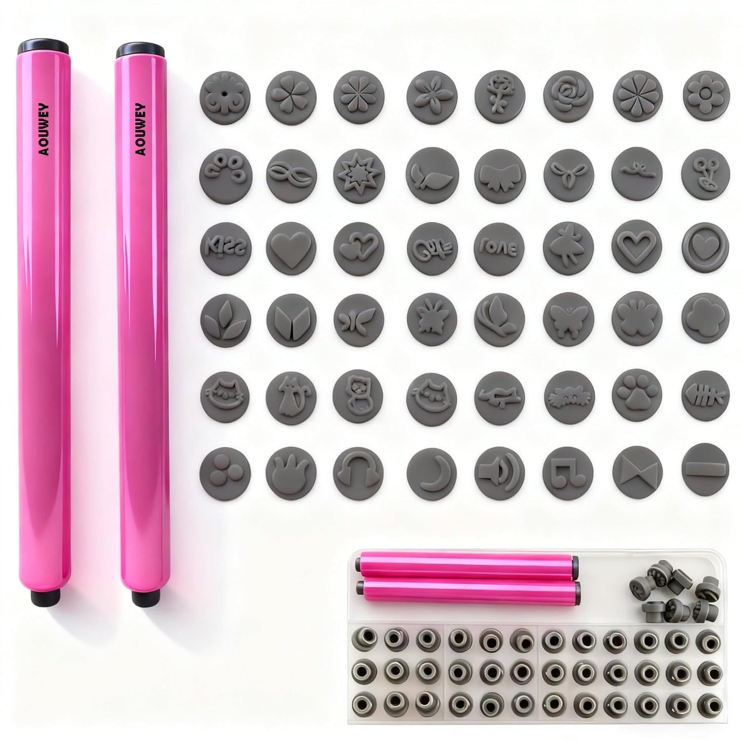 AOUWEY 48 Pcs Nail Stamp Pen Set - Fast DIY Manicure Kit with Floral Butterfly Rose Patterns for Girls Ladies Personal Use
