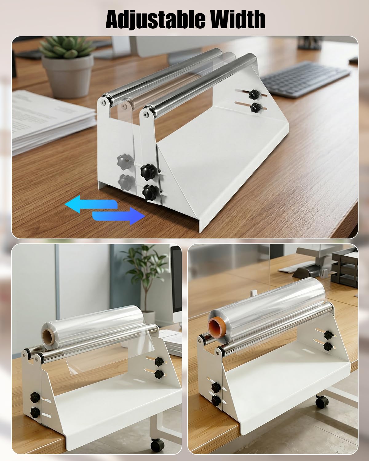 NEQXFQ Vinyl Roll Holder Storage Rack, Heavy Duty Metal Media Organizer for Wallpaper Window Film Transfer Paper Tape Rolls, Double Layer Drum Rod Display Stand White