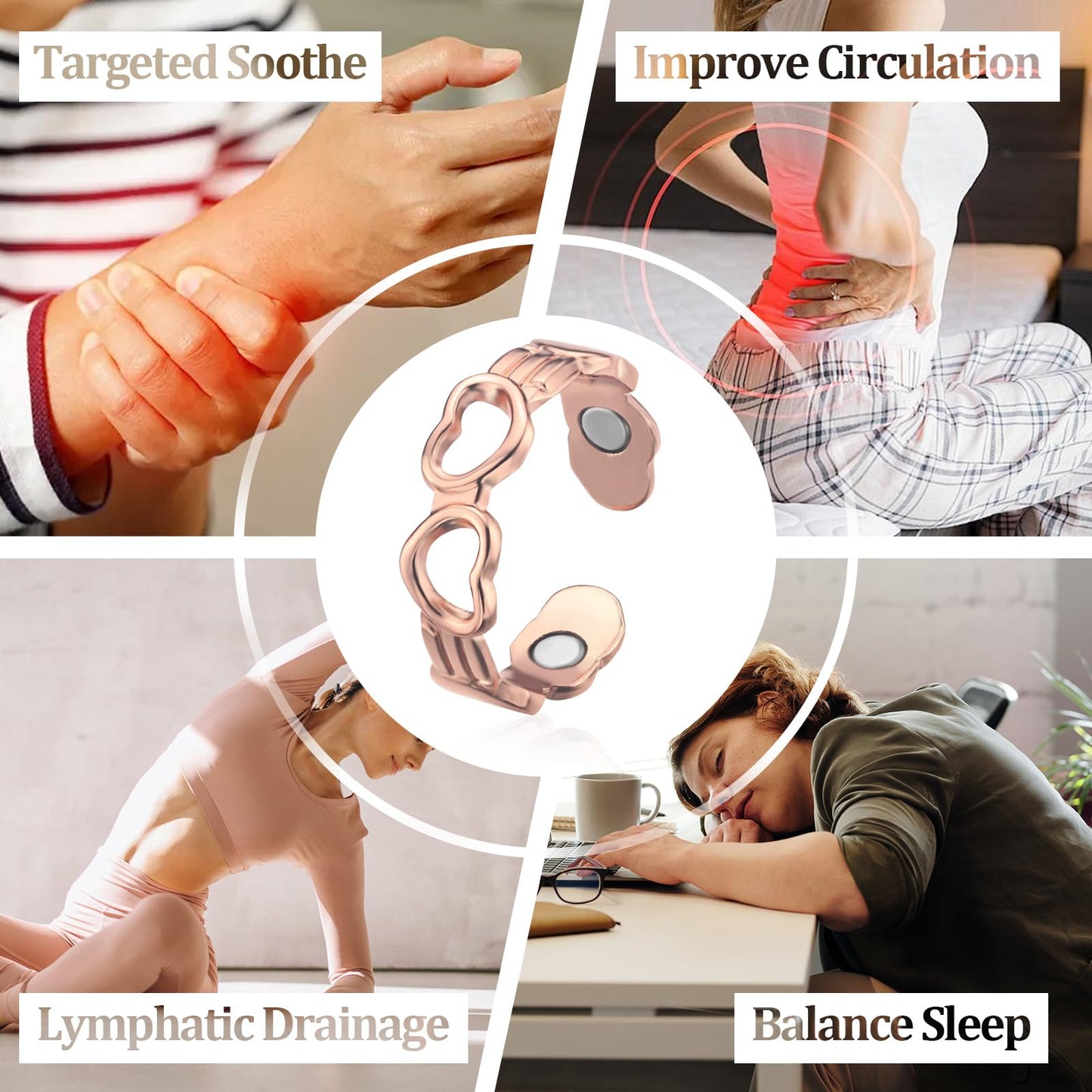 BioMag Copper Rings for Women, 99.99% Pure Copper Magnetic Lymphatic Drainage Rings Thumb Rings with Magnets, Adjustable Jewelry Gift with Box
