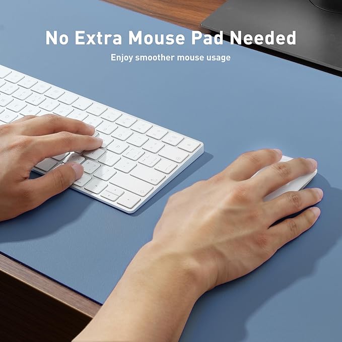 Aothia Leather Desk Pad Protector, Office Mat, Large Mouse Pad, Non-Slip PU Leather Blotter, Laptop Desk Pad, Waterproof Writing Pad for Office and Home (Denim Blue, 31.5" x 15.7")