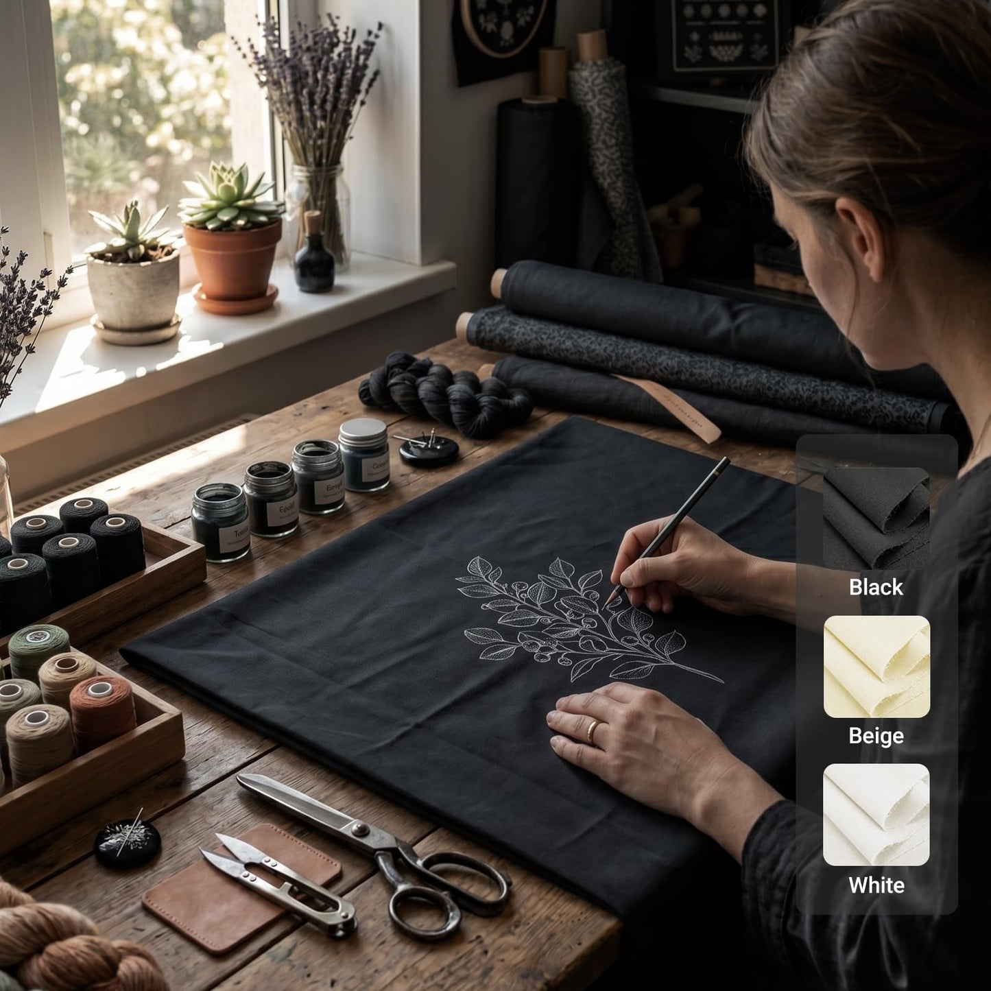 Q&J Fabric Co. 3 Yards Black Canvas Fabric by the Yard 8oz 400D Cotton Blend Canvas Material 59 Inch Wide for Sewing DIY Crafts Home Decor Tote Bags