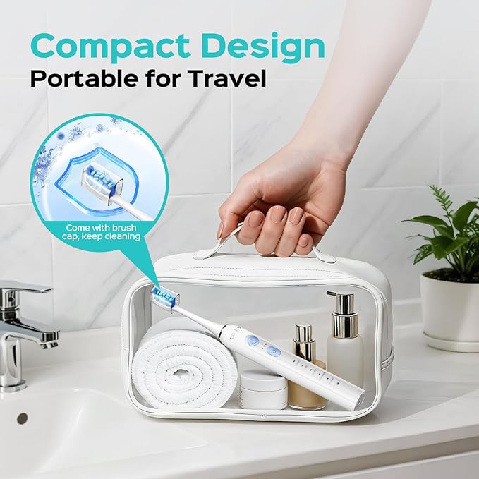 COSLUS Sonic Electric Toothbrush for Adults & Kids: 3 Intensities 5 Modes Gum-Friendly for Deep Cleaning & Whitening - 2 Types of Heads for Family, Sensitive Teeth, Braces, Travel & Home Use, White