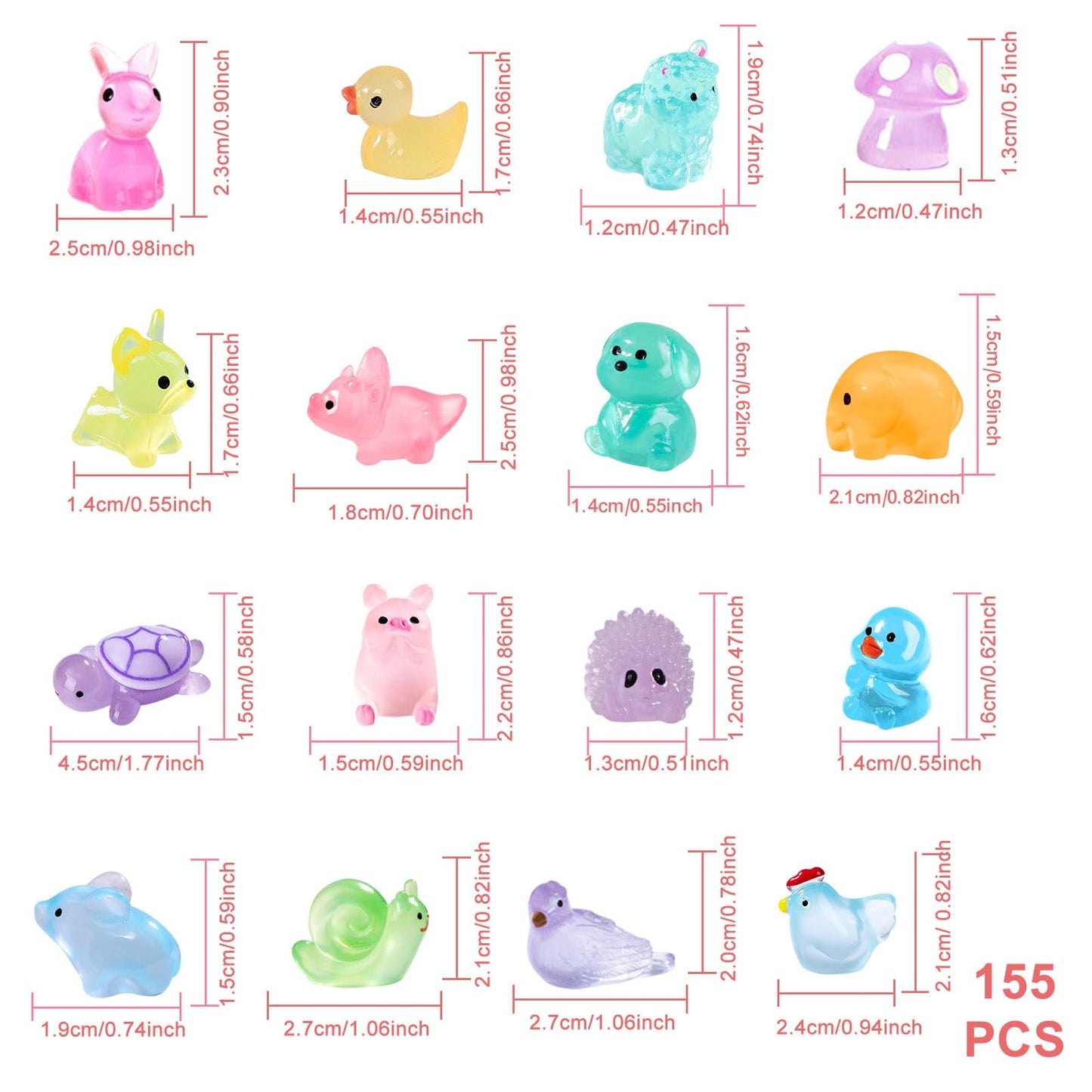 155 Pcs Mini Resin Animals Kit Accessories Variety Pack Glow Animal Figurines Resin Mini Ducks Alpacas Figurines Accessories for Variety Pack for Garden Micro Landscape Aquarium Potted Dollhouse Decor