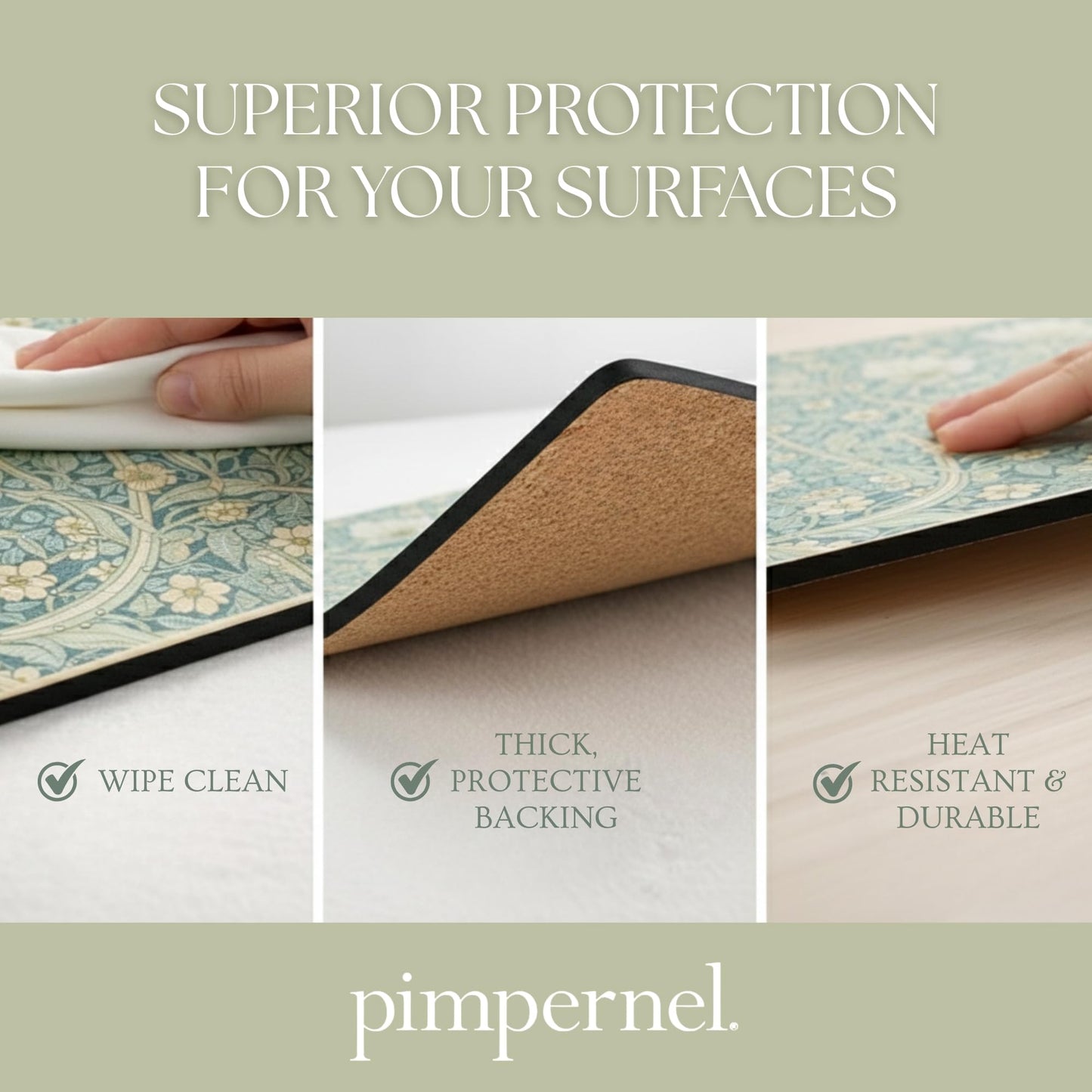 Pimpernel Morris & Co Privat Blue Placemats, Set of 4 - Heat-Safe Table Mats with Floral Design & Cork Backing for Dining Table Styling & Giftable Tableware for Special Occasions