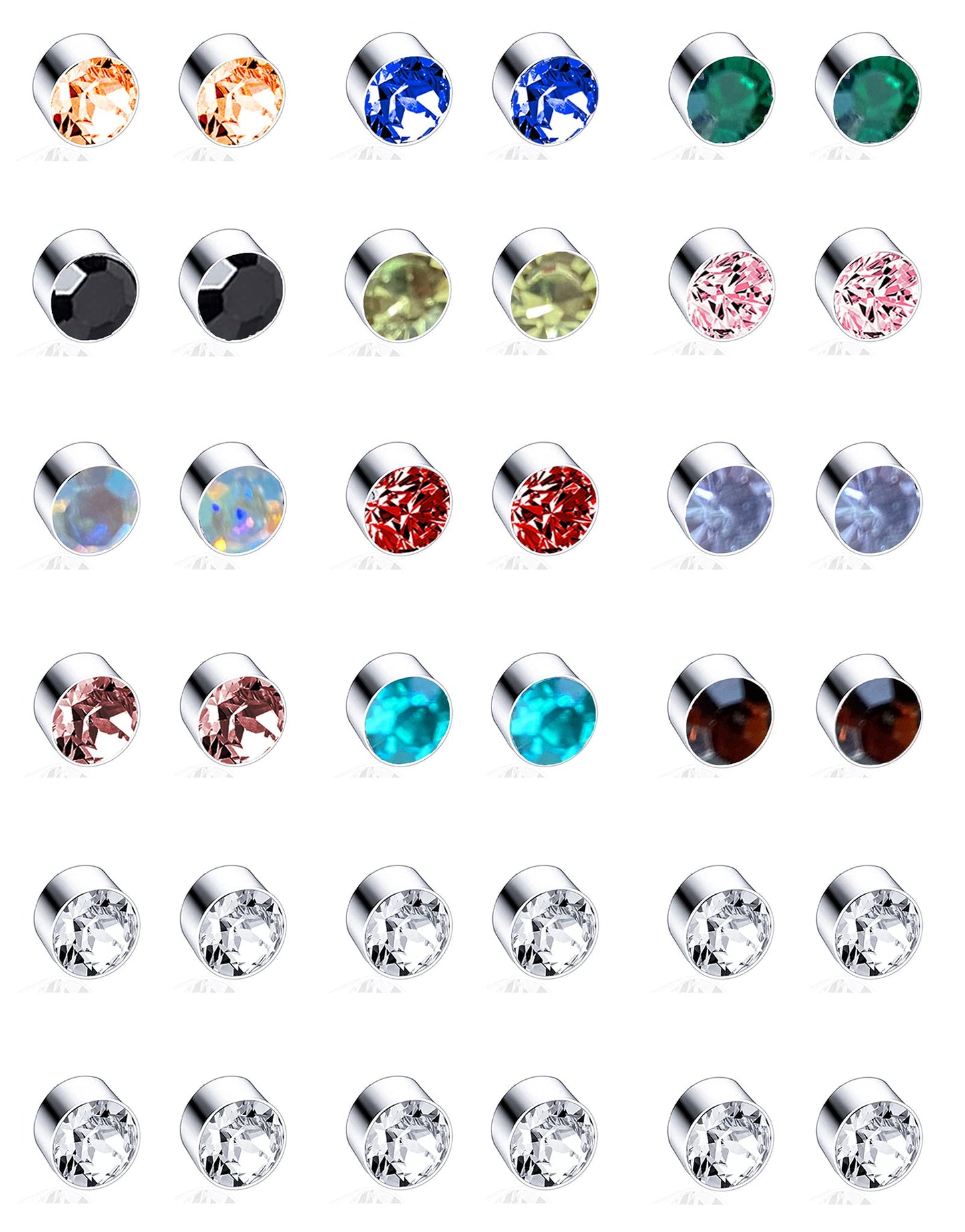 Ofeiyaa 18 Pairs Magnetic stud Earrings Colors CZ Earrings Set Fake Earring Jewelry Clip on No Piercing Earrings Studs for Women Men 4MM 6MM