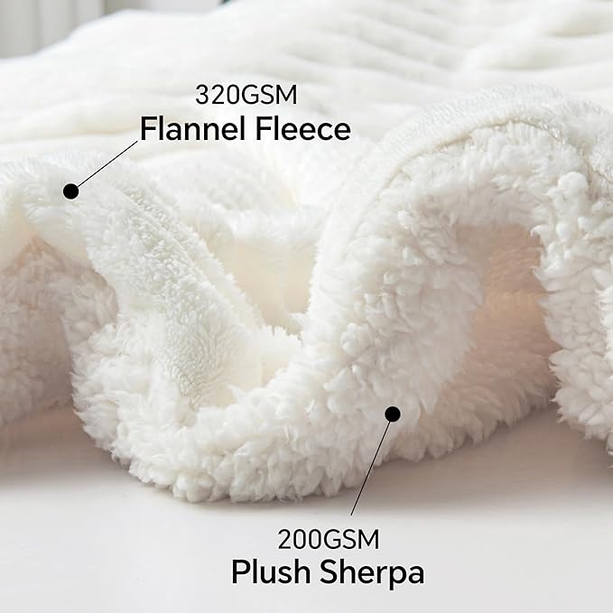 INFIIXSO Sherpa Throw Blanket for Couch - Super Soft & Warm Striped Fleece Blanket, Cozy Plush Fluffy Blanket All Season Use (Off White, 50x60 Inches)