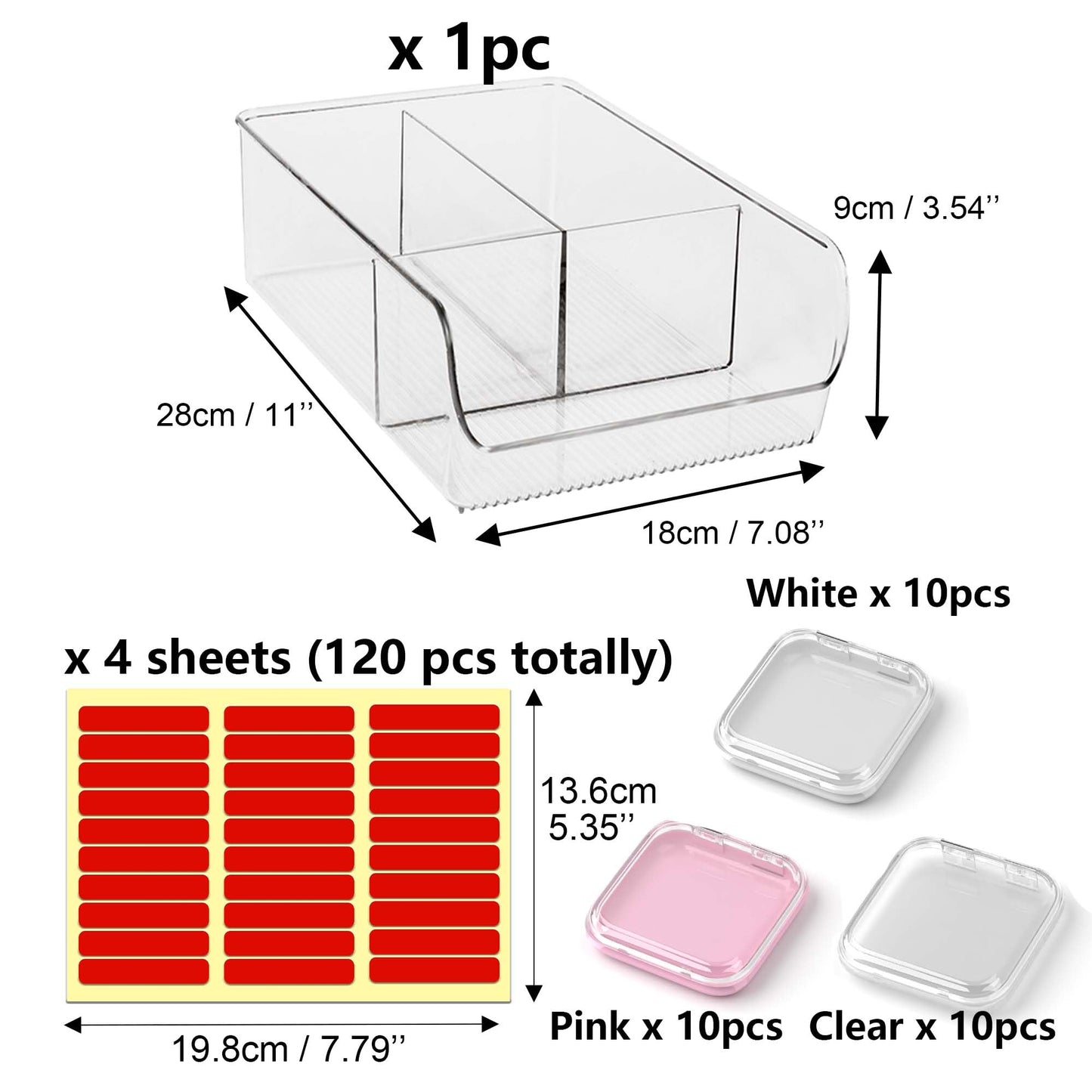 EKEFE 30 Pcs Press On Nail Storage Box Container False Nail Organizer Acrylic Display Case with a Large Stackable All-In-One Box and 120 Pcs Double Sided Adhesive Nail Display Tape (Multicolor)