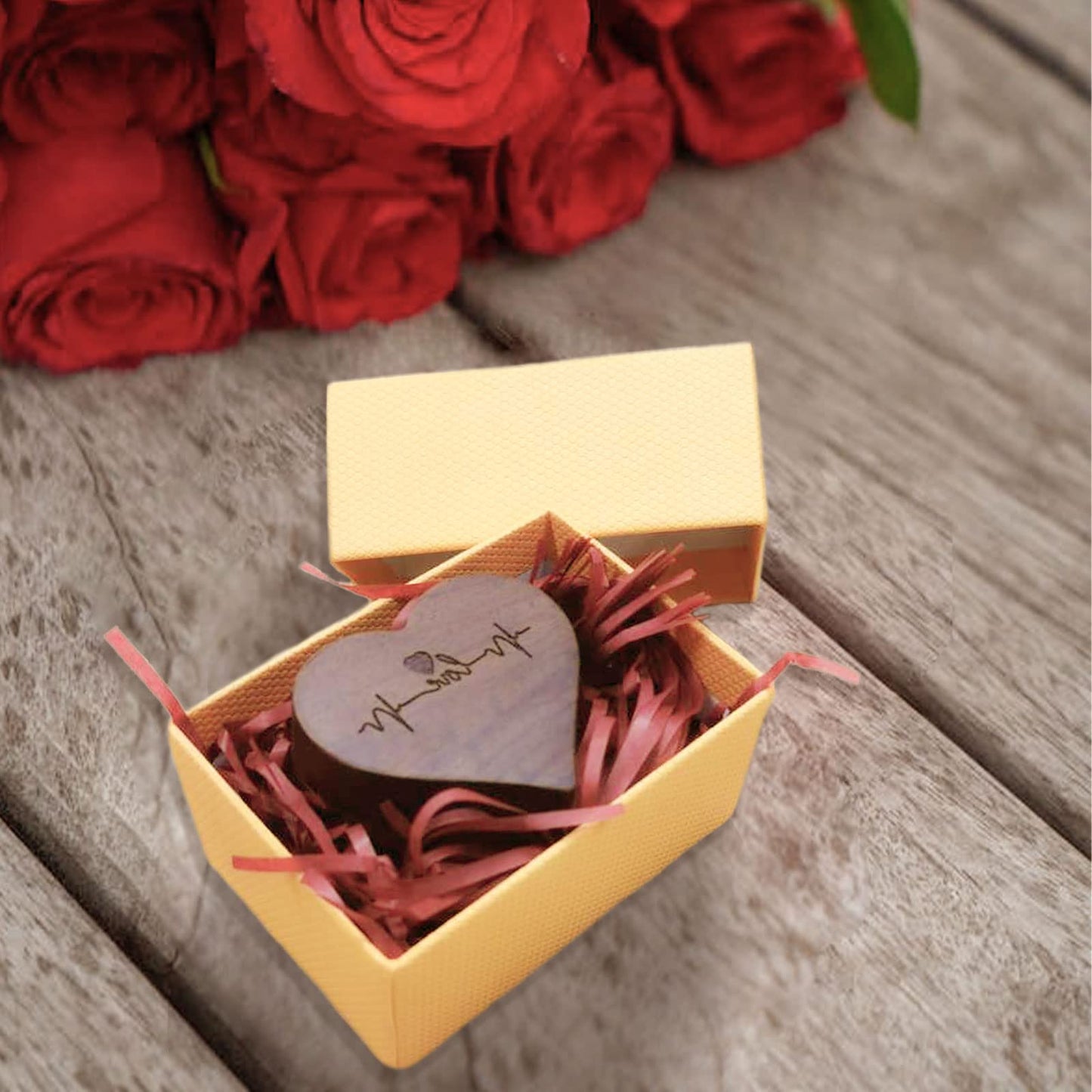 LAIFU Custom Wooden Ring Box for Wedding Ceremony with Text and Pattern Personalised Proposal/Engagement Ring Boxes Heart-shaped