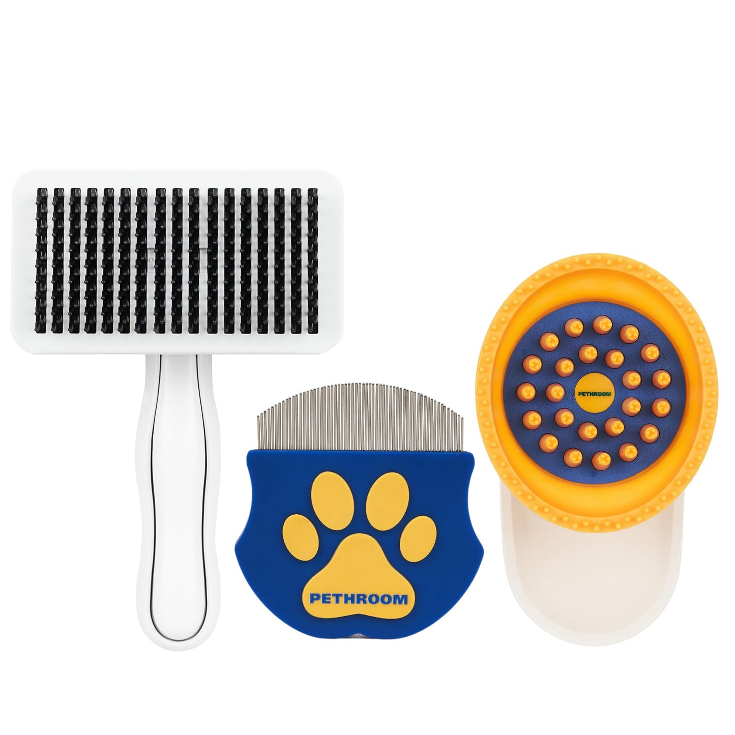 [PETHROOM] Healing Slicker Brush & Easy Facial Comb & Healing Brush Bundle | Pet Eye Booger Remover Rounded Comb & Coated Tips for Deshedding & Soothing Silicone Grooming Tool