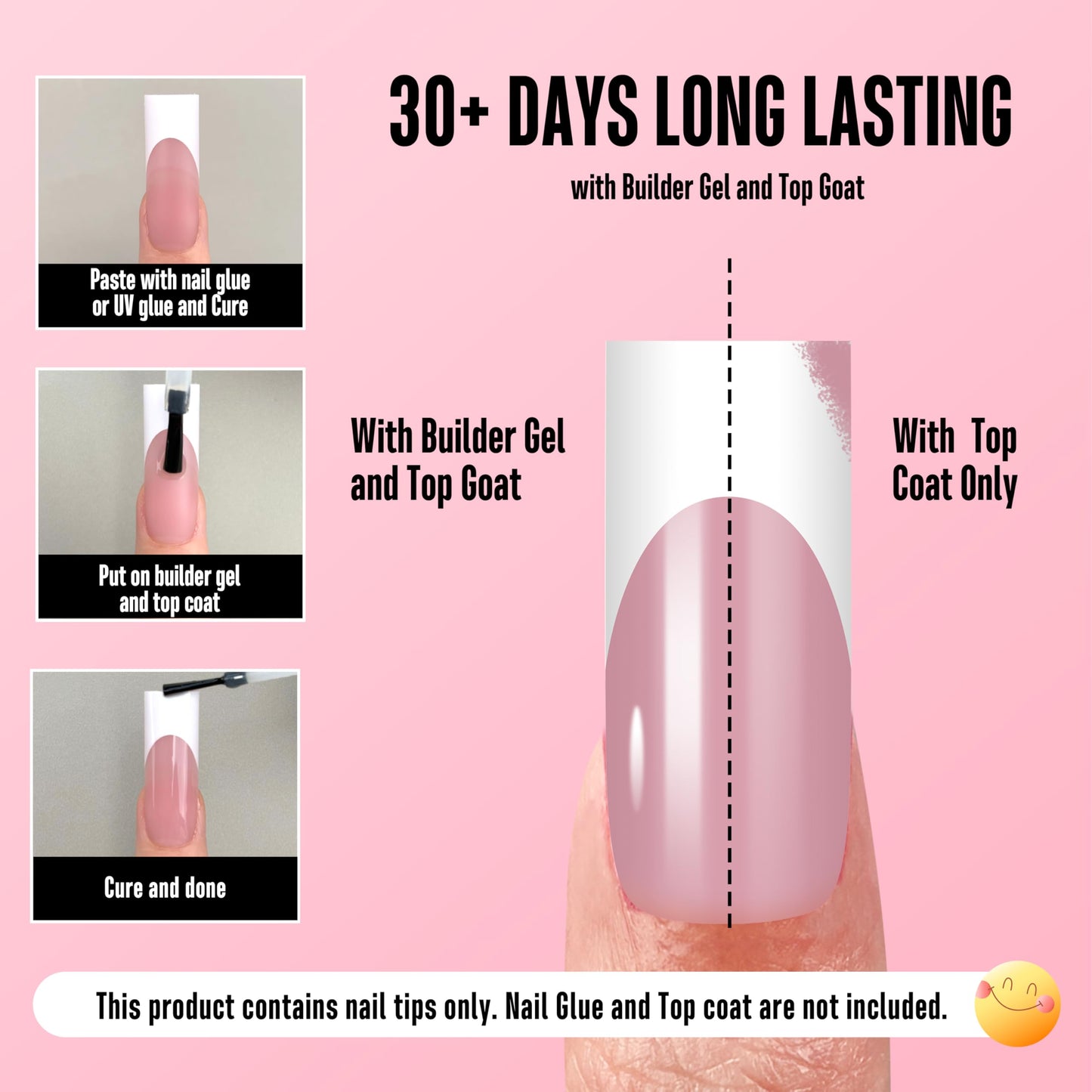 NOVO OVO Long Sharp Square White French Tip Nail Tips Press on BERRY PINK, Extra Thick NEED Builder Gel & Top Coat & Glue, Soft Gel full Cover False Fake Nail Extension for Salon DIY x 15 Sizes 180 pc