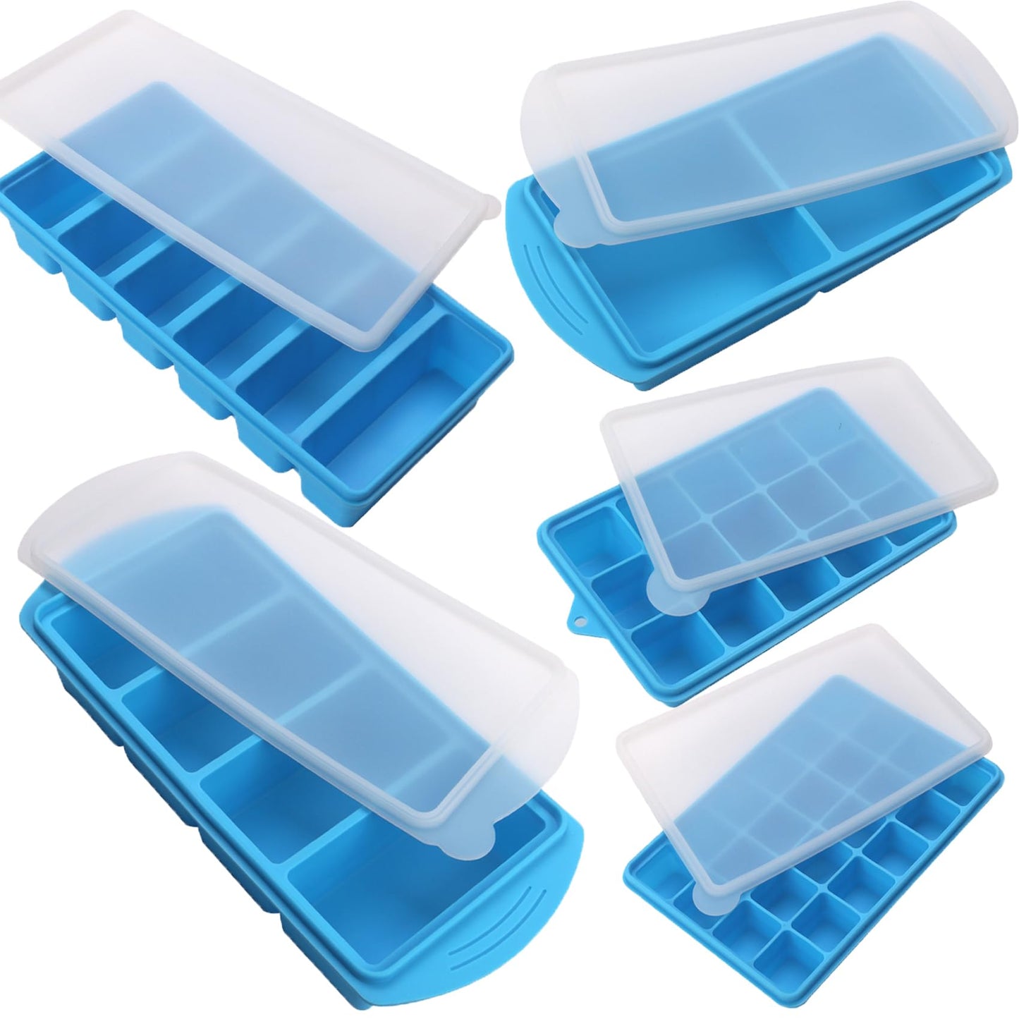 Silicone Freezer Molds Gift Set with 1Tbsp,2 Tbsp, 1/2, 1, and 2 Cup Silicone Freezer Trays With Lids - Meal Prep and Kitchen Essentials Bundle (Blue 5 Pack)