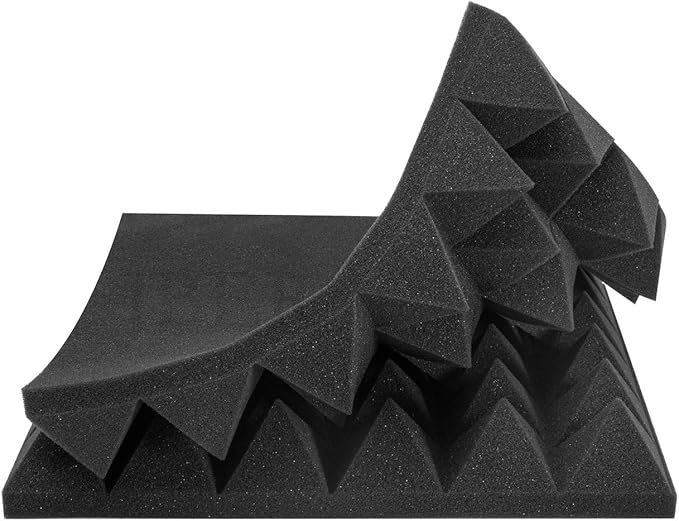 JBER Acoustic Sound Foam Panels, 6 Pack 2" X 12" X 12" Charcoal Soundproofing Treatment Studio Wall Padding Sound Absorbing Fireproof Pyramid Black Wall Panel…