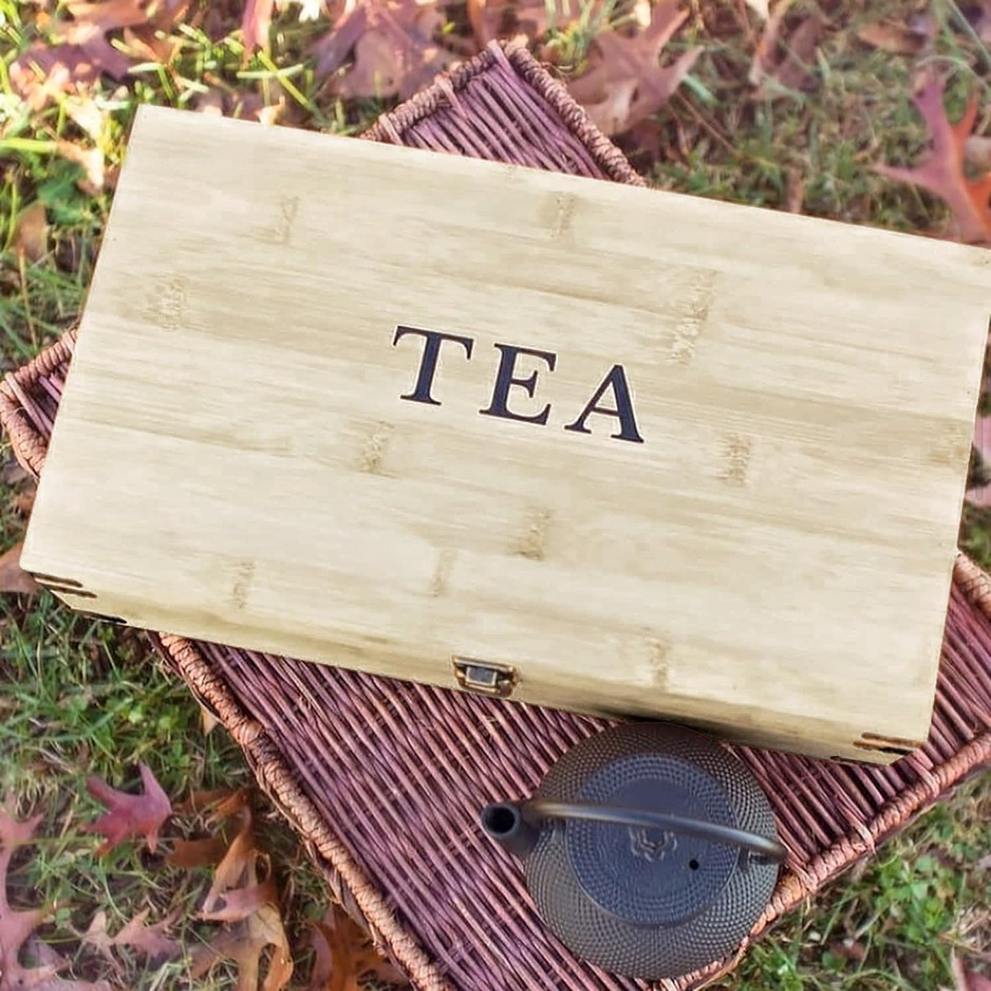 Zen Earth Inspired Large Wooden Tea Organizer Box, Big 14" Pine Storage Chest | 8-Slot Tall, Adjustable Shelves | 100% Handmade Craft Eco-Friendly Natural Décor