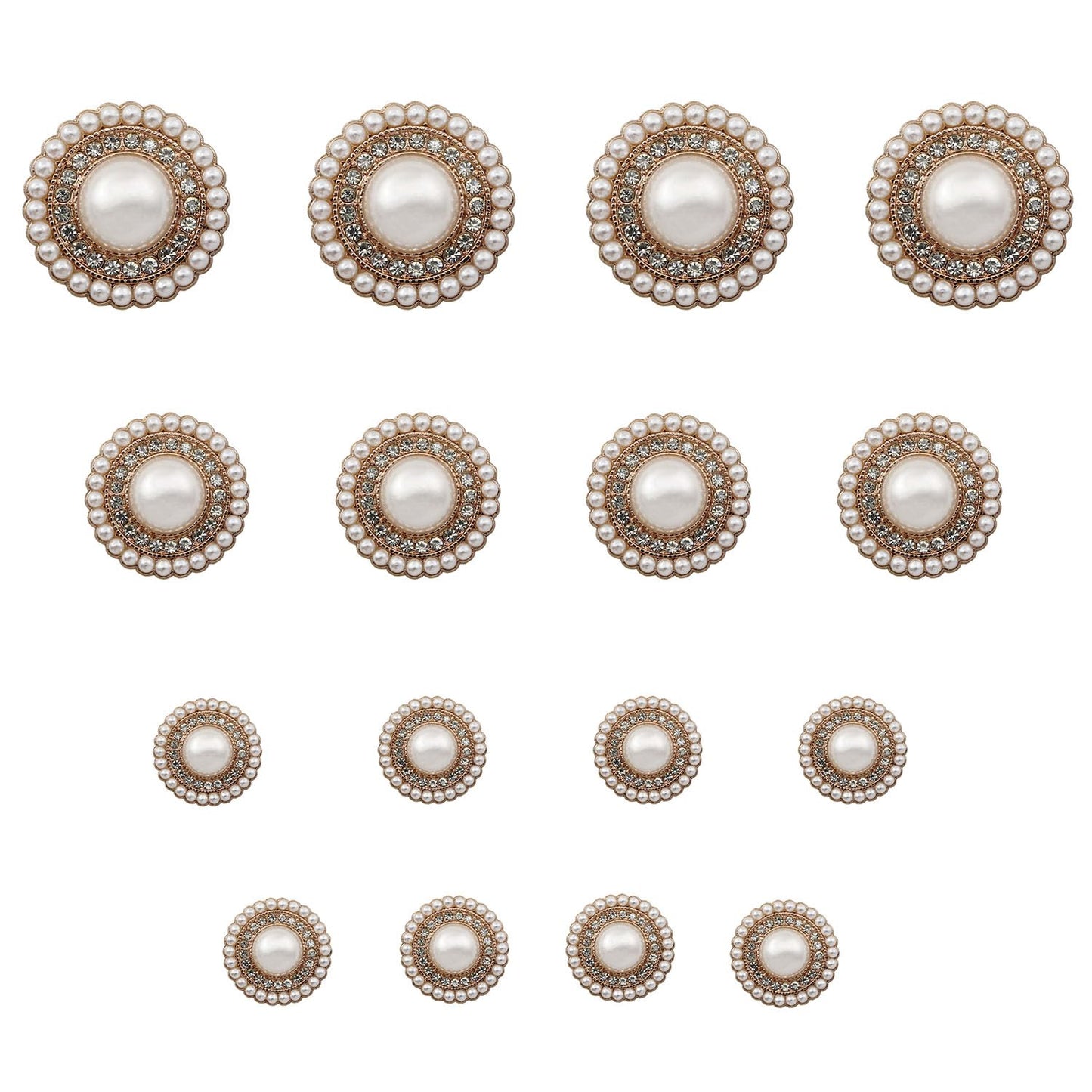 XGNG 16PCS Gold Diamond-Encrusted Pearl Buttons Metal Button Rhinestone Faux Pearl Buttons Embellishments for Coat, Suits, Knitting Sweaters, Sewing Crafting