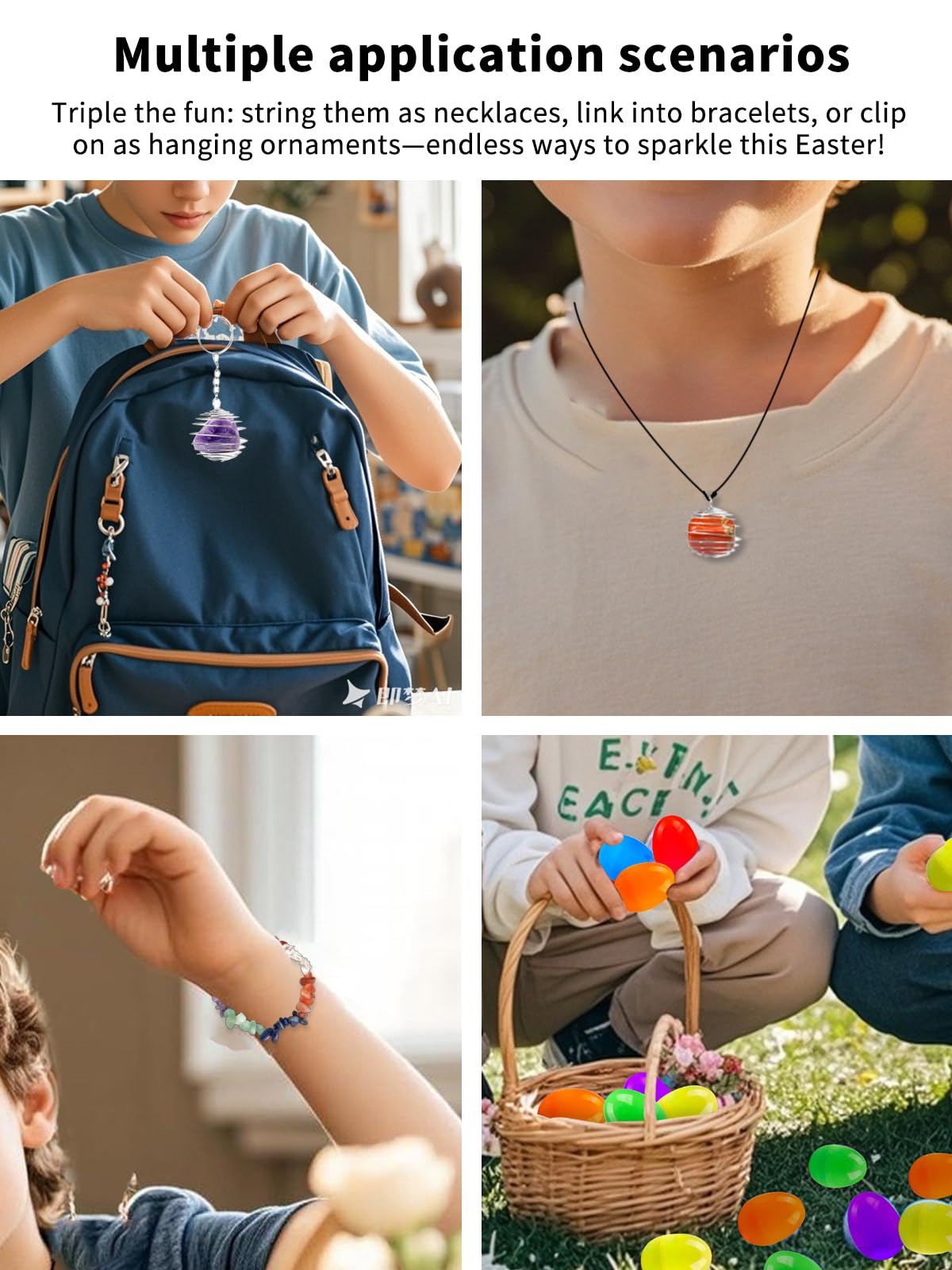 Memezy 16Pcs Prefilled Easter Eggs with Natural Gemstone Crystals,Necklace Bracelet Rope - Ideal for Easter Egg Hunt, Party Favors, Teacher Classroom Rewards