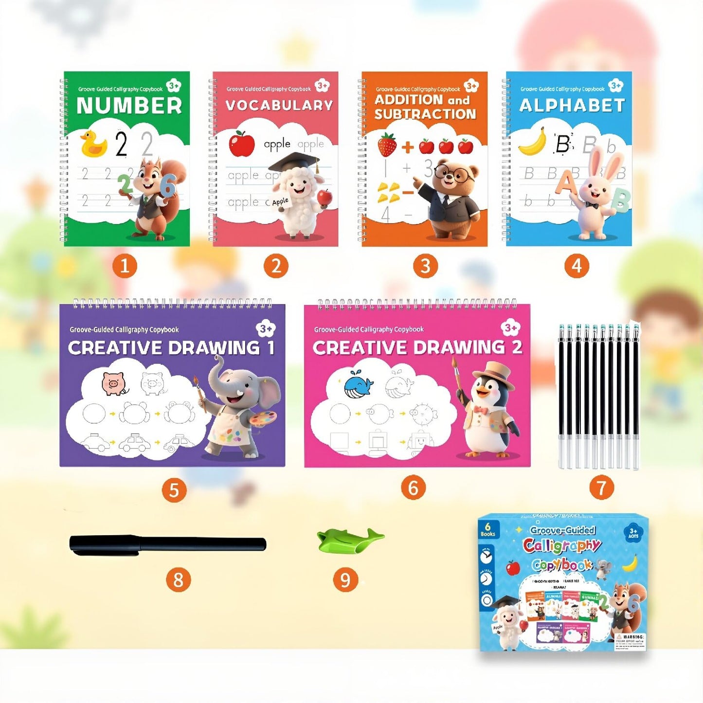 SYHHSEEG Magic Grooved Writing Practice Books for Kids 3-8, Reusable Groove Handwriting Tracing Books with Disappearing Ink, Preschool Kindergarten Homeschool Classroom Supplies (6 PACK)