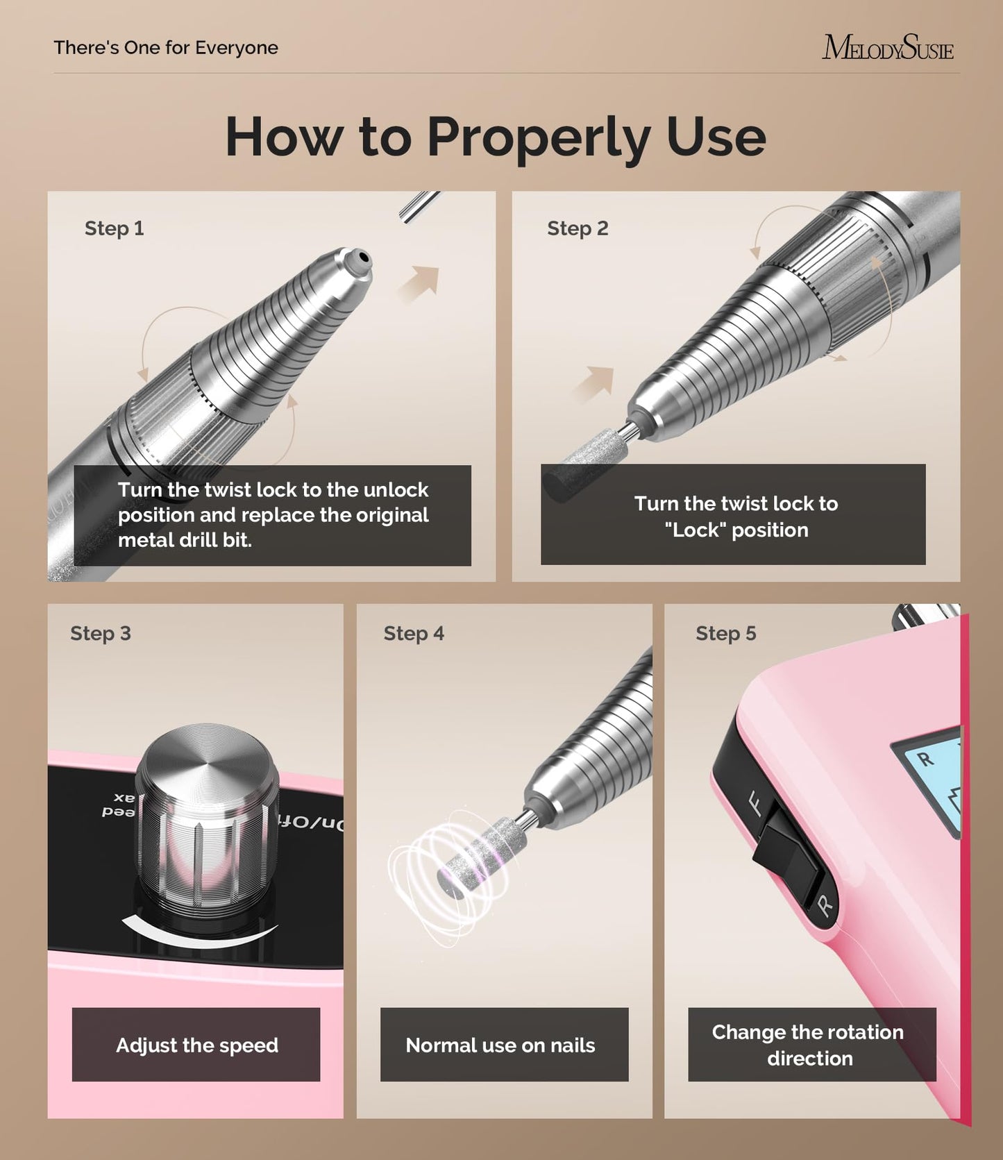 MelodySusie Entry-Level Clip-On Rechargeable Nail Drill, SC320H 30000RPM Popular Classic E-File with LCD Display for Manicure Shaping & Gel Removal, Perfect for Training, Nail Art Practice & Home Use