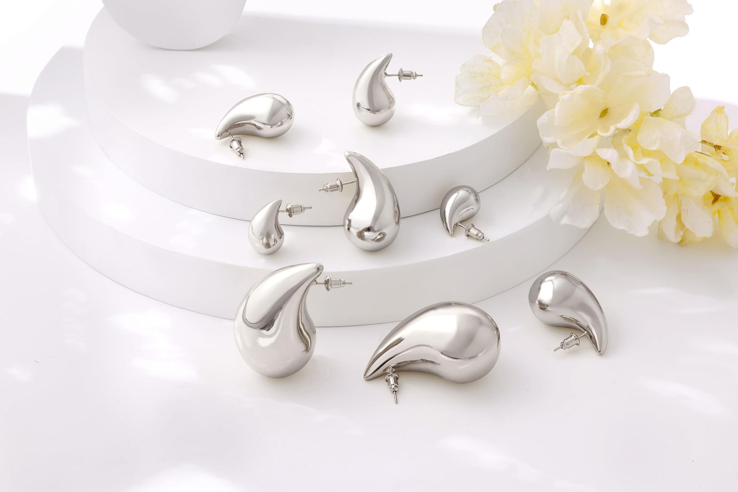 Gacimy Silver Tone Teardrop Earrings Dupes for Women, Chunky Drop Earrings for Women with 925 Sterling Silver Post, 0.7 Inches