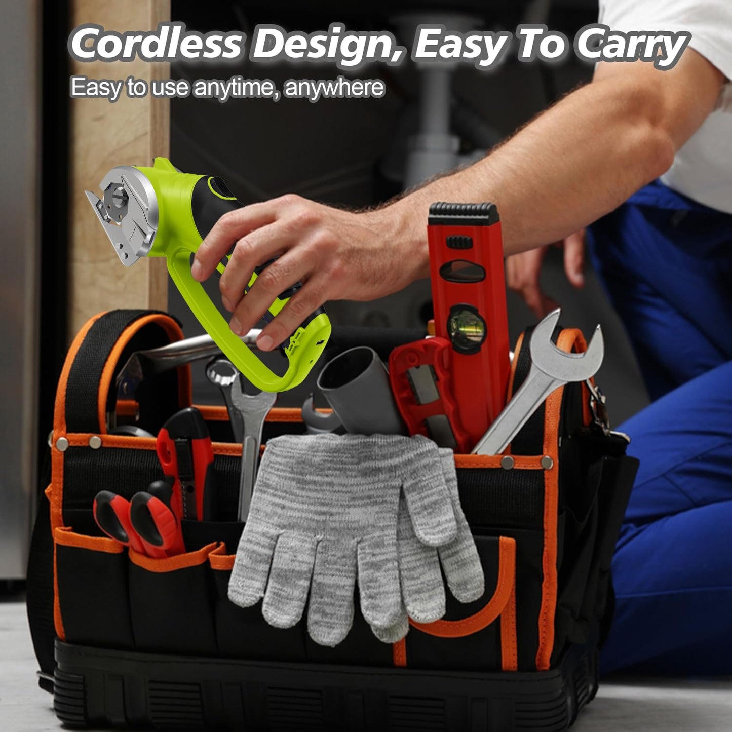 Cordless Electric Scissors, 4V Rechargeable Box Cutter & Cardboard Cutter with LED Light, Safety Lock - Rotary Cutter for Fabric, Leather, Carpet, Plastic, Crafting, Sewing with Storage Box (Green)