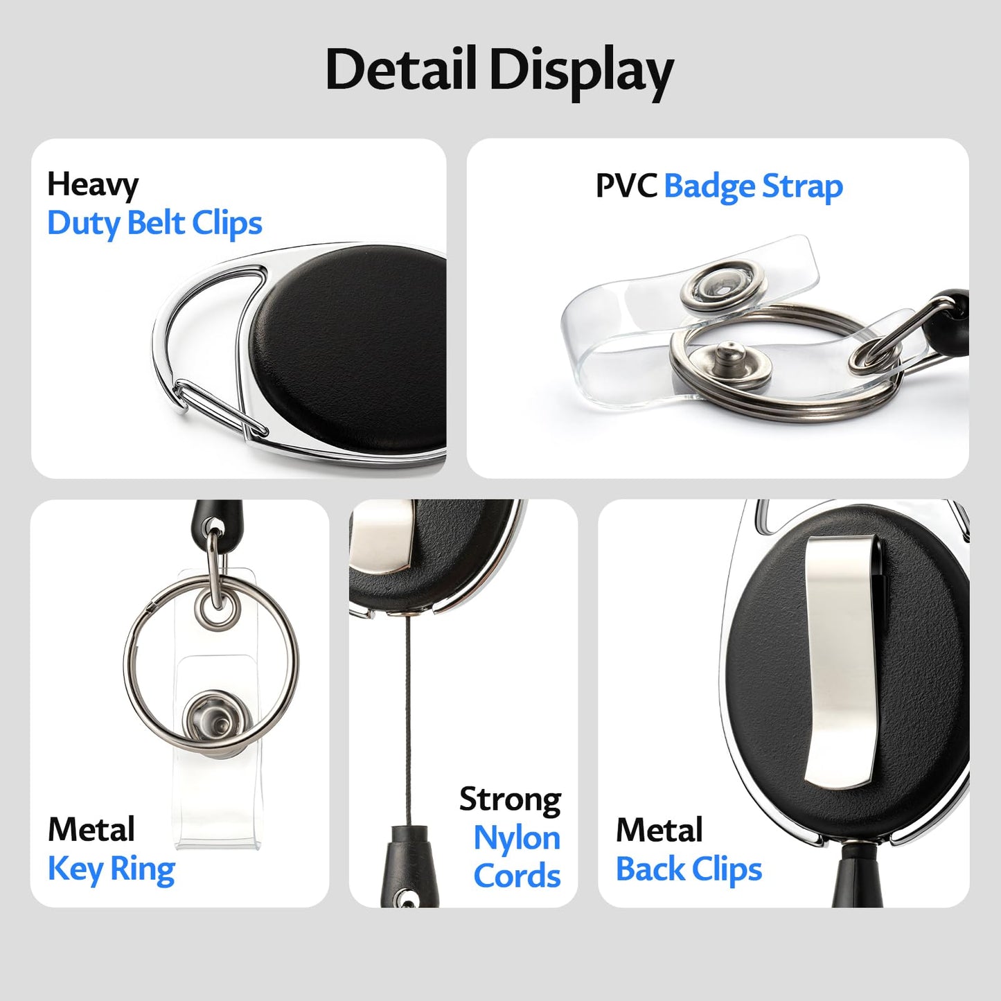 Diateklity 20 Pack Retractable Badge Holder with Carabiner Reel Clip, Badge Reel Bulk ID Card Key Holder with Ring, Sturdy Black Key Chain Extender for Office Work Employee