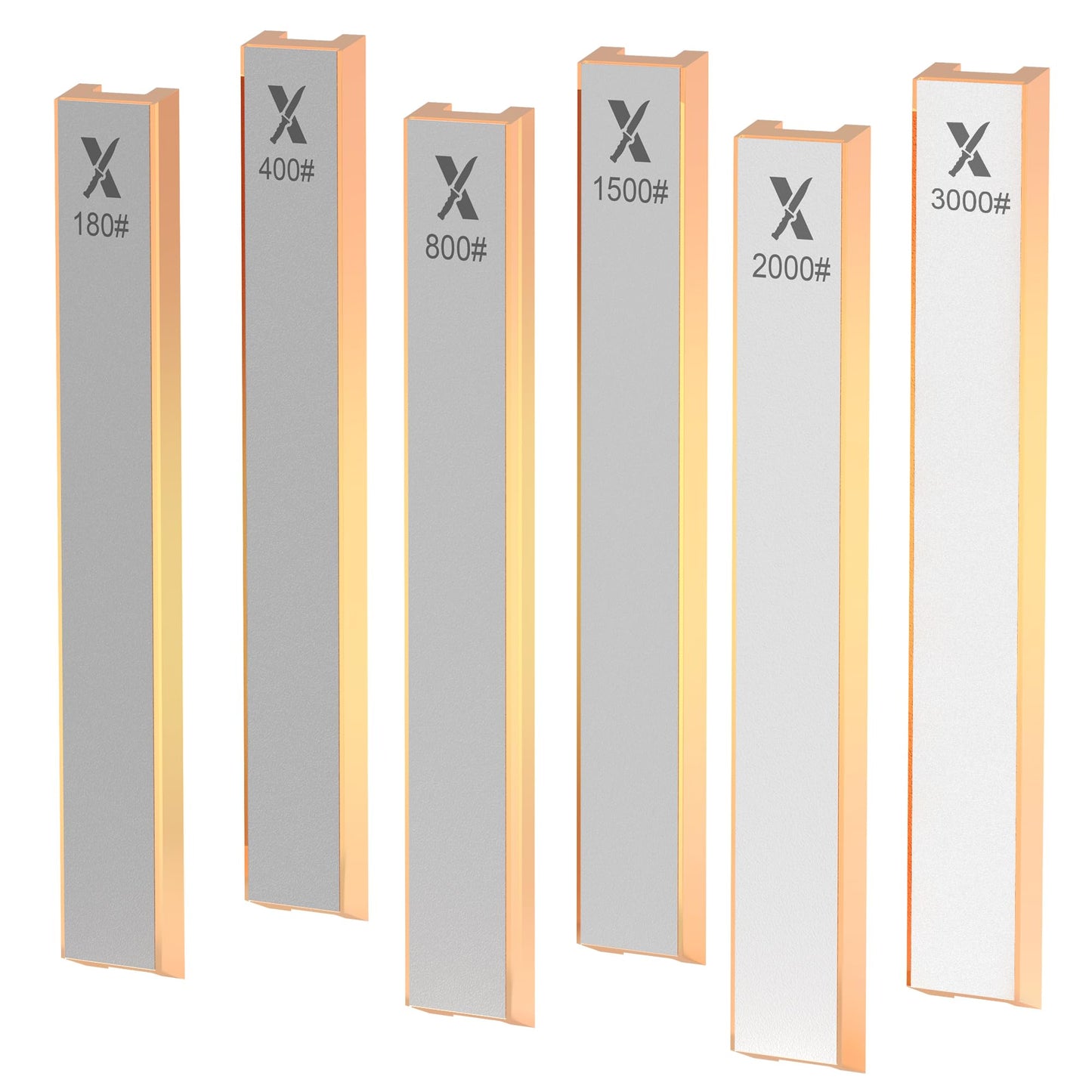 XARILK 6 PCS Diamond Knife Sharpening Stones Set with Aluminum Base 6.2×0.9", Diamond Plates Kit for XARILK type Sharpeners System, 180# 400# 800# 1500# 2000# 3000# Grit