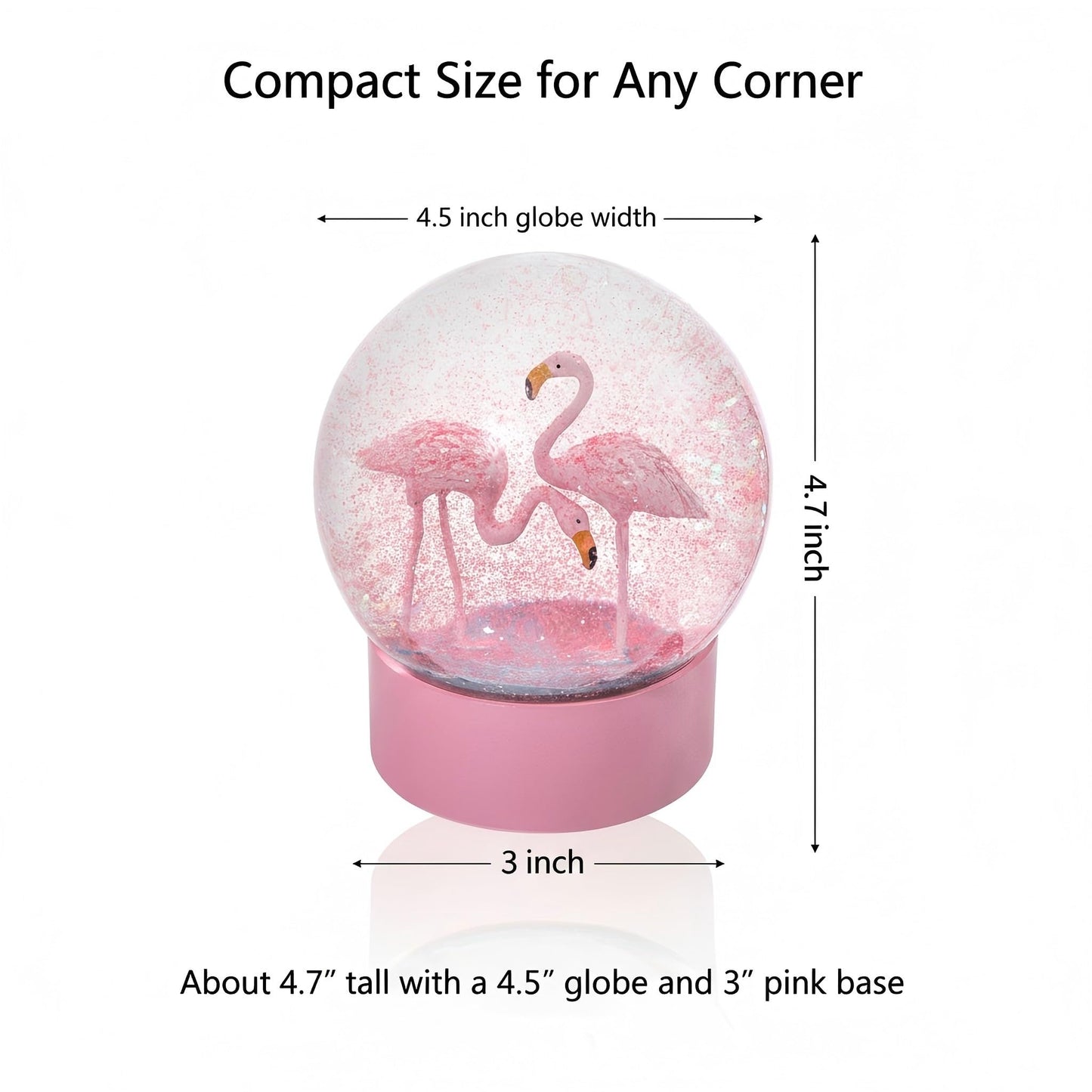 Pink Flamingo Snow Globes for Girls, 100MM Christmas Snow Globe for Kids, Glass Glitter Snowglobes for Adults Women Home Office Table Decor Birthday Valentine Gift