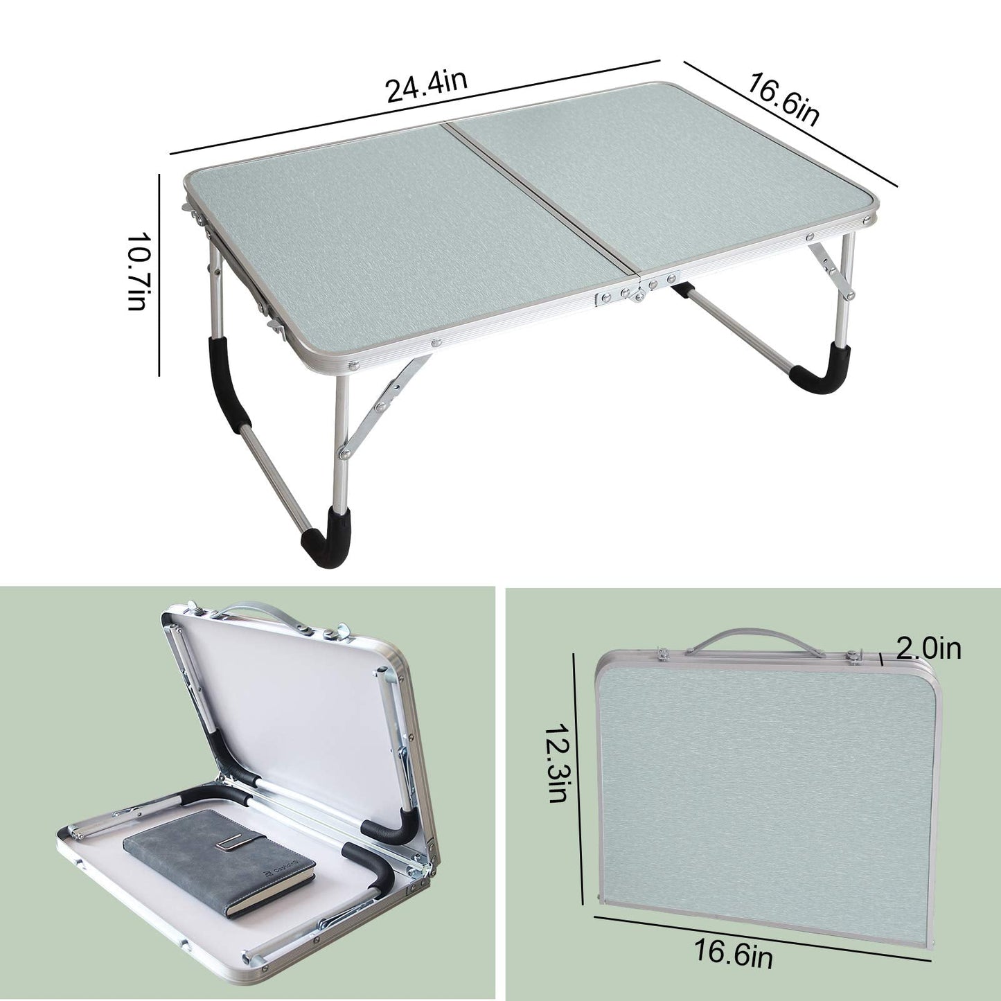 Jucaifu Foldable Laptop Table, Bed Desk, Breakfast Serving Bed Tray, Portable Mini Picnic Table & Ultra Lightweight, Folds in Half with Inner Storage Space (Silvery)