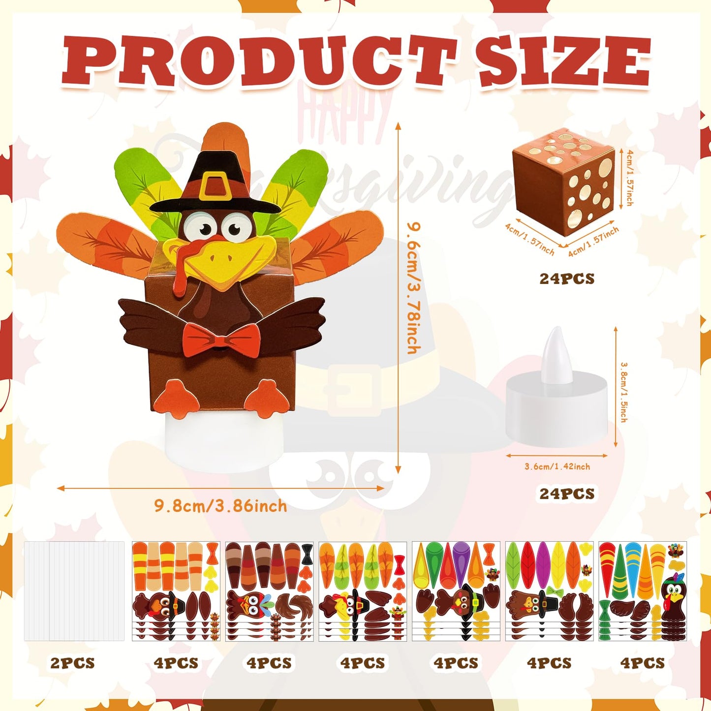 Cinrobiye 24 Pack Thanksgiving Craft Kit DIY Turkey Table Decorations，Thanksgiving Turkey Box for Fall Home Classroom Activities Party Table Centerpieces Dining Room