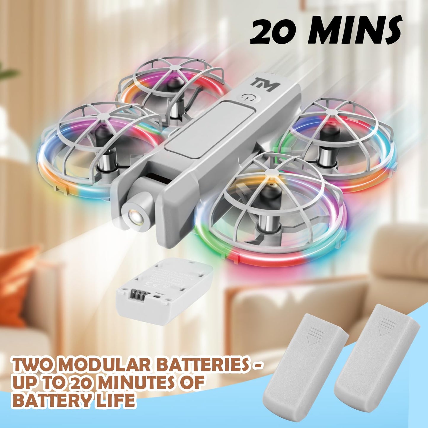 Mini Drone for Kids with 20 Cool Light Modes, Toy Drone with Guard, Altitude-Hold, 3D Flip, 2.4G Remote Control, 3 Speed Modes, 2 Batteries, indoor Outdoor Mini Quadcopter Toy for Beginners