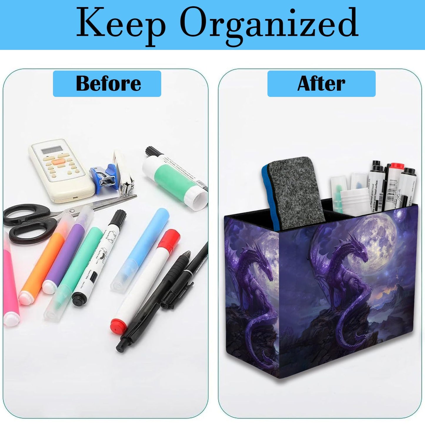 RVHOEZZM Pen Holder and Lace Mouse Mat Set, 2 Compartment Leather Pen Storage Boxes, Makeup Brush Storage Box, Suitable for Office and Home Desk Accessory Storage - Starry Purple Dragon