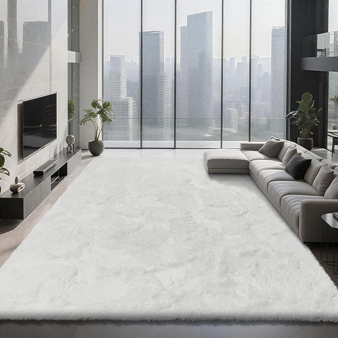 9X12 Large Area Rugs for Living Room Bedroom,White Big Shag Rug for Bedroom Dorm,Soft Fluffy Indoor Carpet Nursery Rugs for Kids Girls Room Home Decor (White, 9X12 Feet)