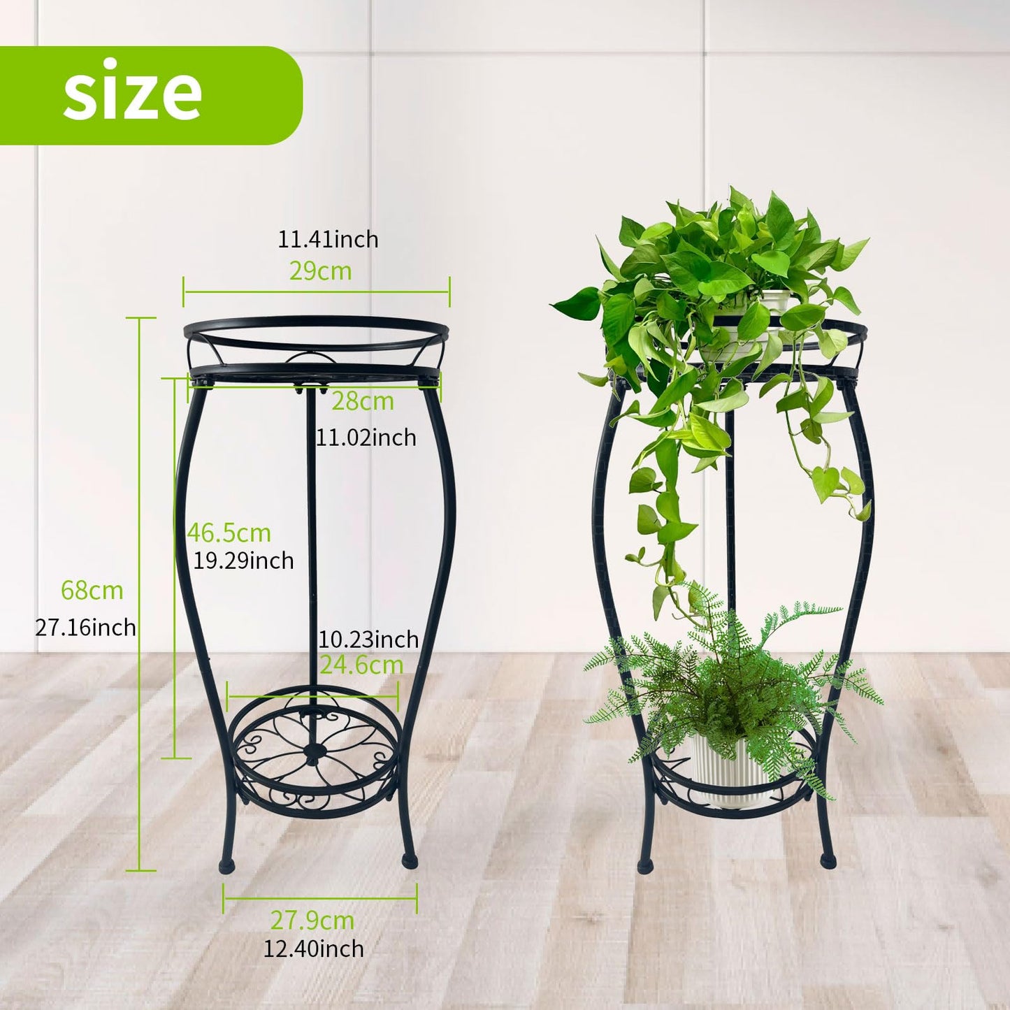 NUZZERO Plant Stand for Indoor Outdoor,Tall Black Metal Rustproof Stable Plant Stands,2 Tier 27.1 inch Multiple Corner Display Shelf Plant Rack Holder Rack Flower Pot Stand Heavy Duty Plant Shelf