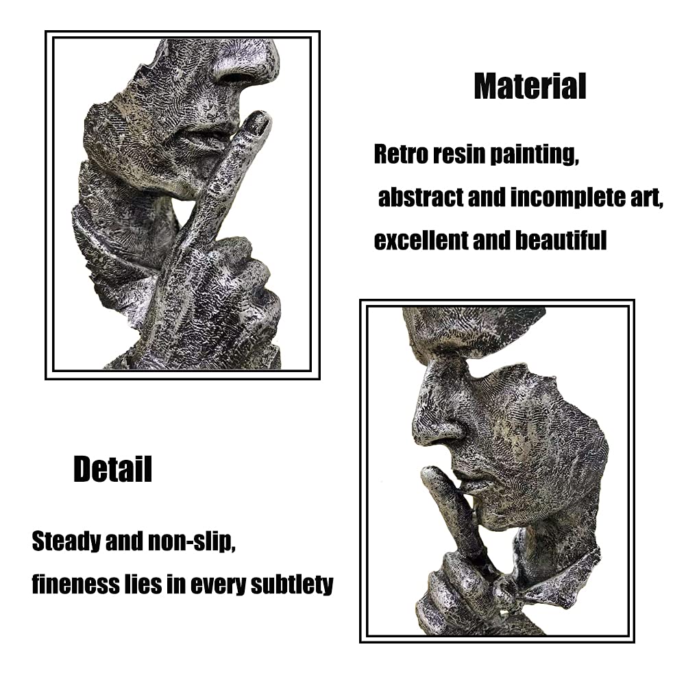 Scekackdv Silence is a Golden Statue Modern Mens Creative Office Home Room Decorations Sculpture Friends Bookshelf Decorative 4.7 x 4.3 x 13.18in(Silver) Modern Home Décor