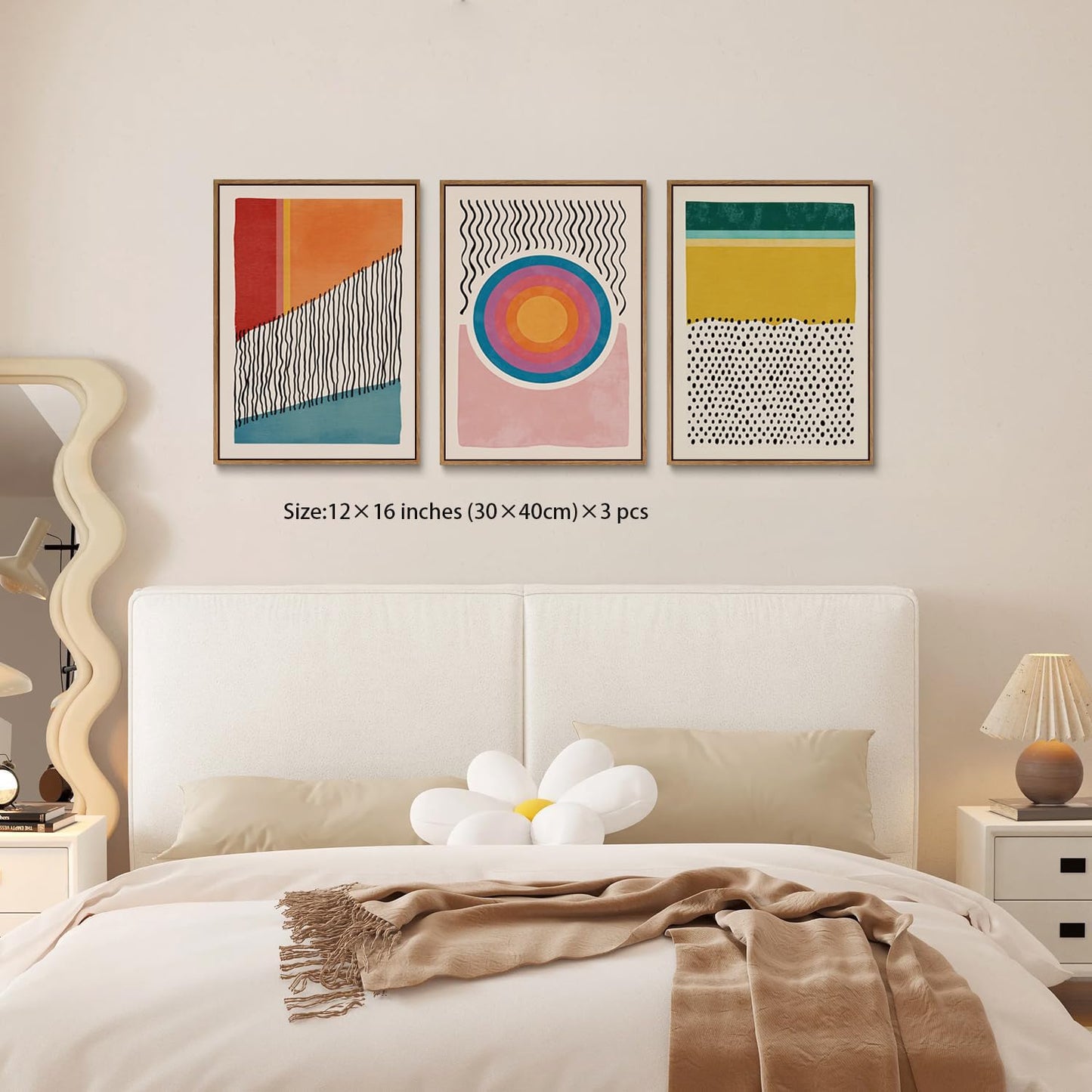 myusuar 3 Piece Large Modern Abstract Canvas Framed Wall Art For Living Room, Midcentury Minimalist Boho Wall Art Decor Posters Prints For Bedroom Office, 12x16in