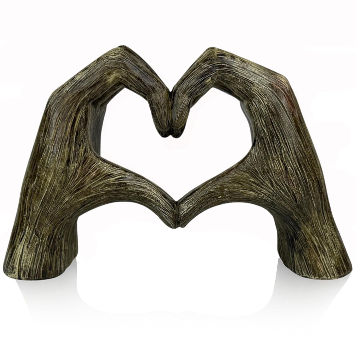 Top Brass Large Rustic Heart Hands Sculpture, 9 3/4” Resin Love Statue – Romantic Decor Accent for Shelf or Mantel – Perfect for Wedding, Valentine's Day or Anniversary (Rustic Wood Grain)