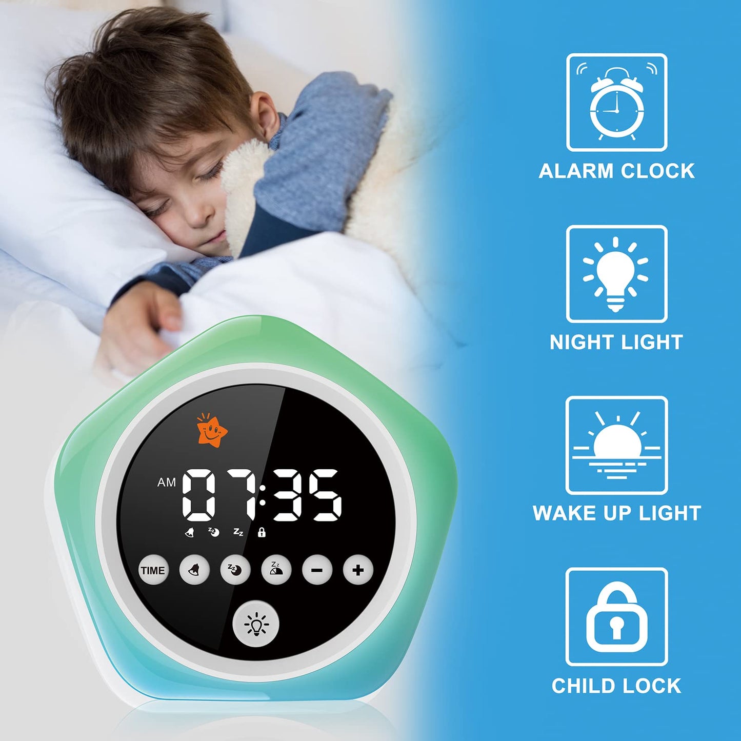 DINVEL Kids Alarm Clock, Ok to Wake Clock for Kids, Toddler Sleep Training Alarm Clock with Red Green Light, Teaches Time Management & Bedtime Routine, Perfect Clock Gift for Kids