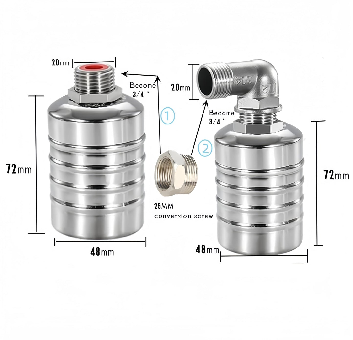 304 Stainless Steel Automatic Float Valve - Fully Automatic Water Level Control, 1/2'' to 3/4'' for Tanks, Pools, Livestock Troughs